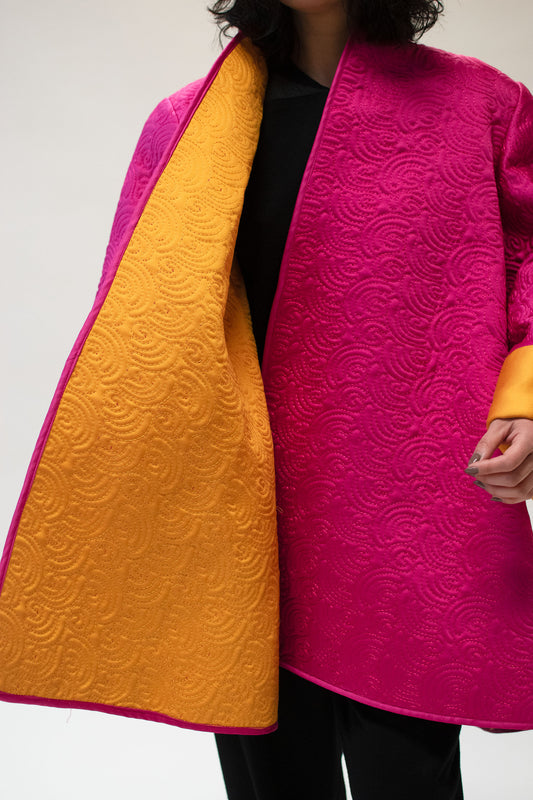 1980s Shocking Pink Quilted Coat | Victor Costa