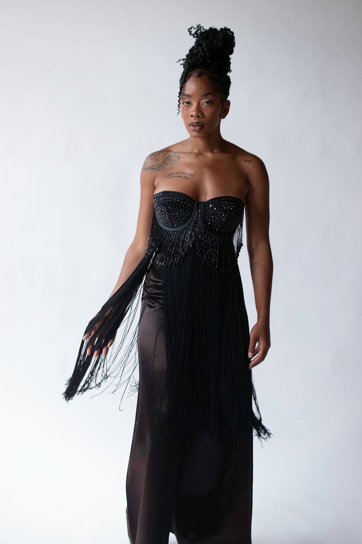 1980s Black Fringe Bustier | Helen Storey