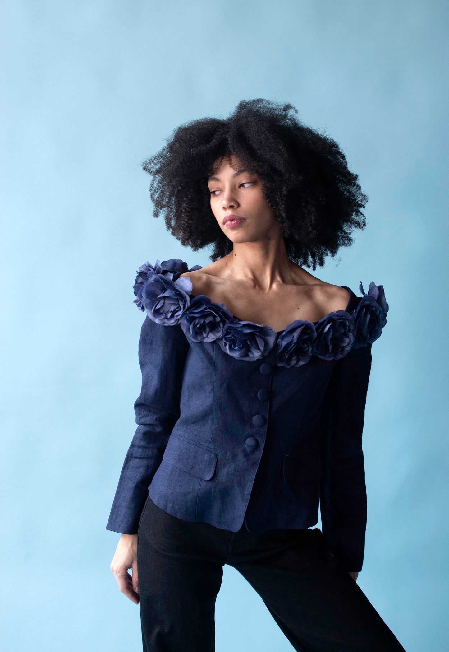 1990s Linen Jacket w/ Flowers | Lulu Bravo