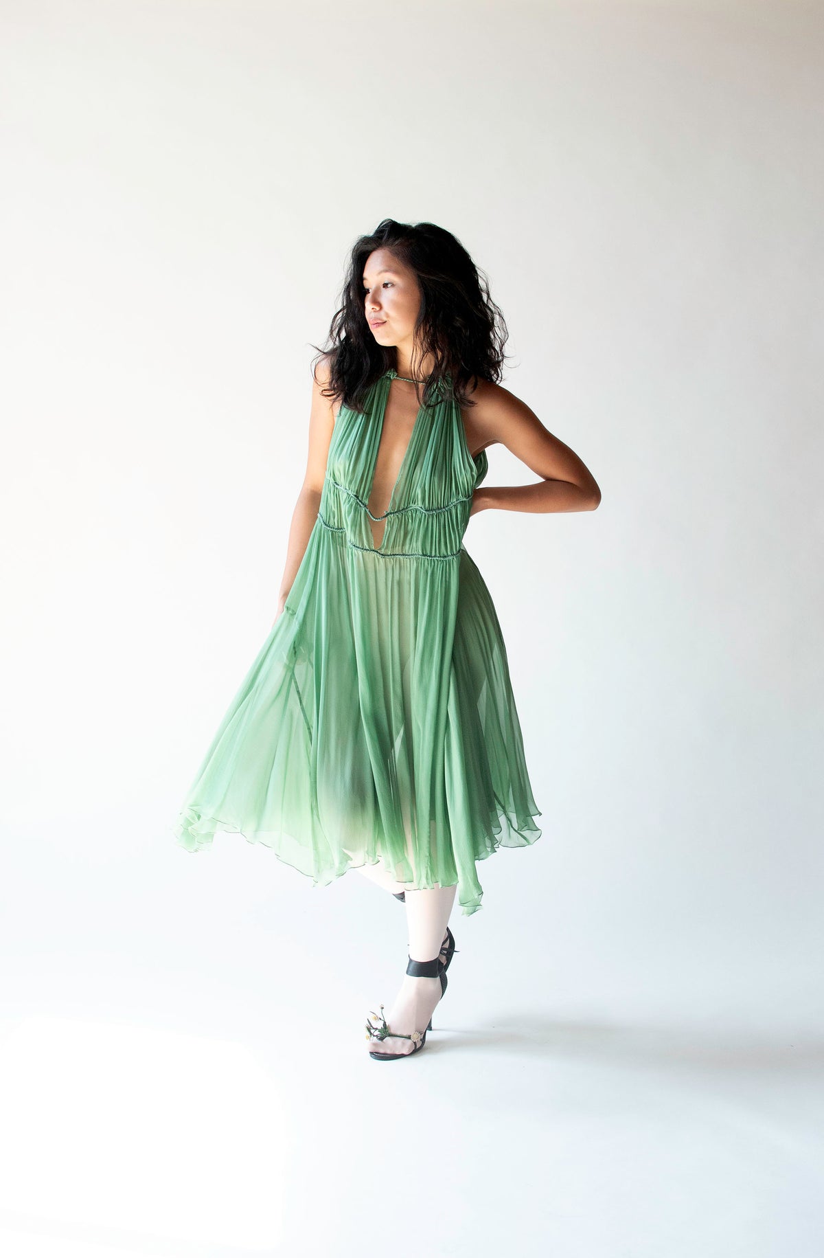 Green Chiffon Dress | Alberta Ferretti