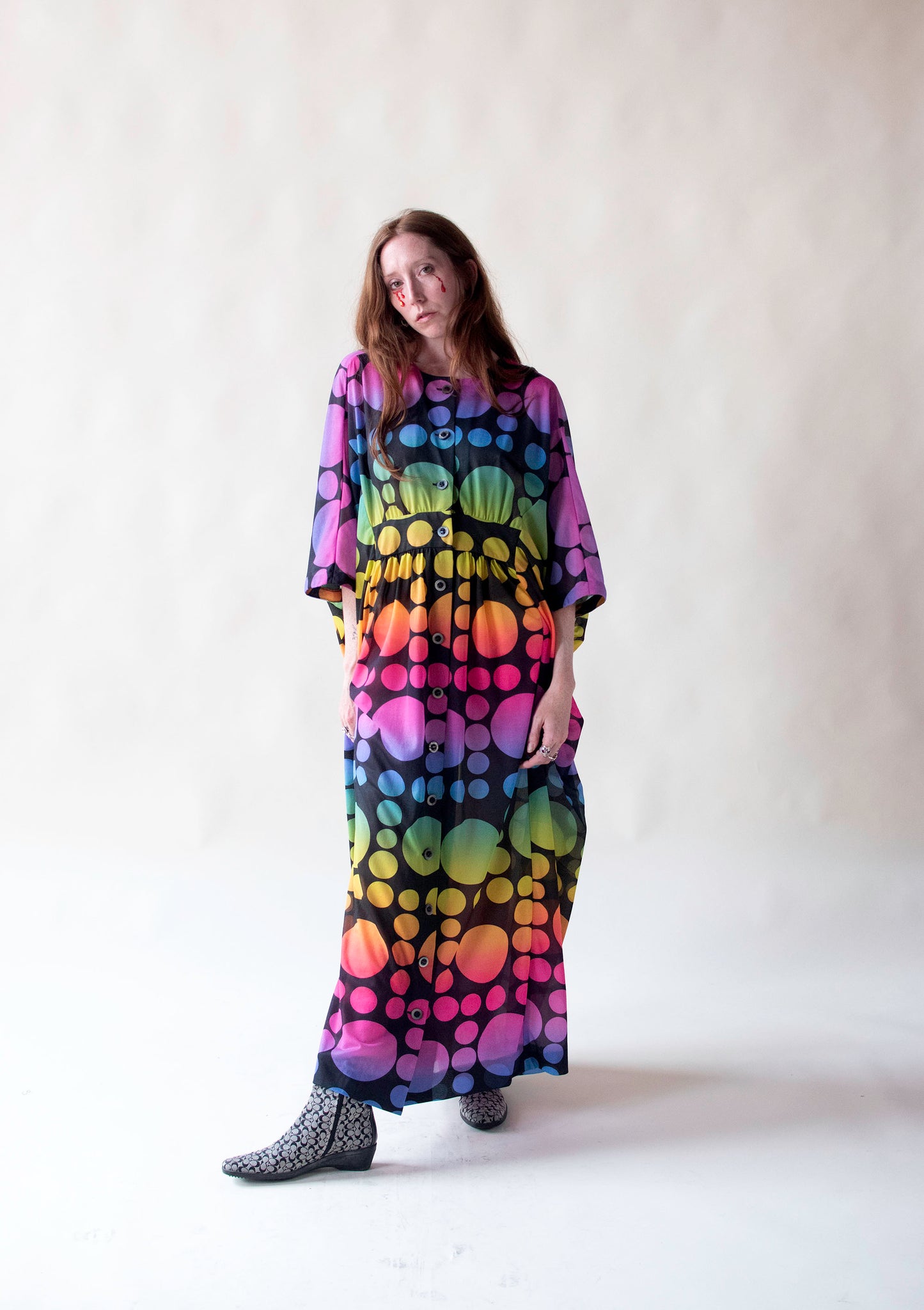 1970s Rainbow Polka Dot Caftan