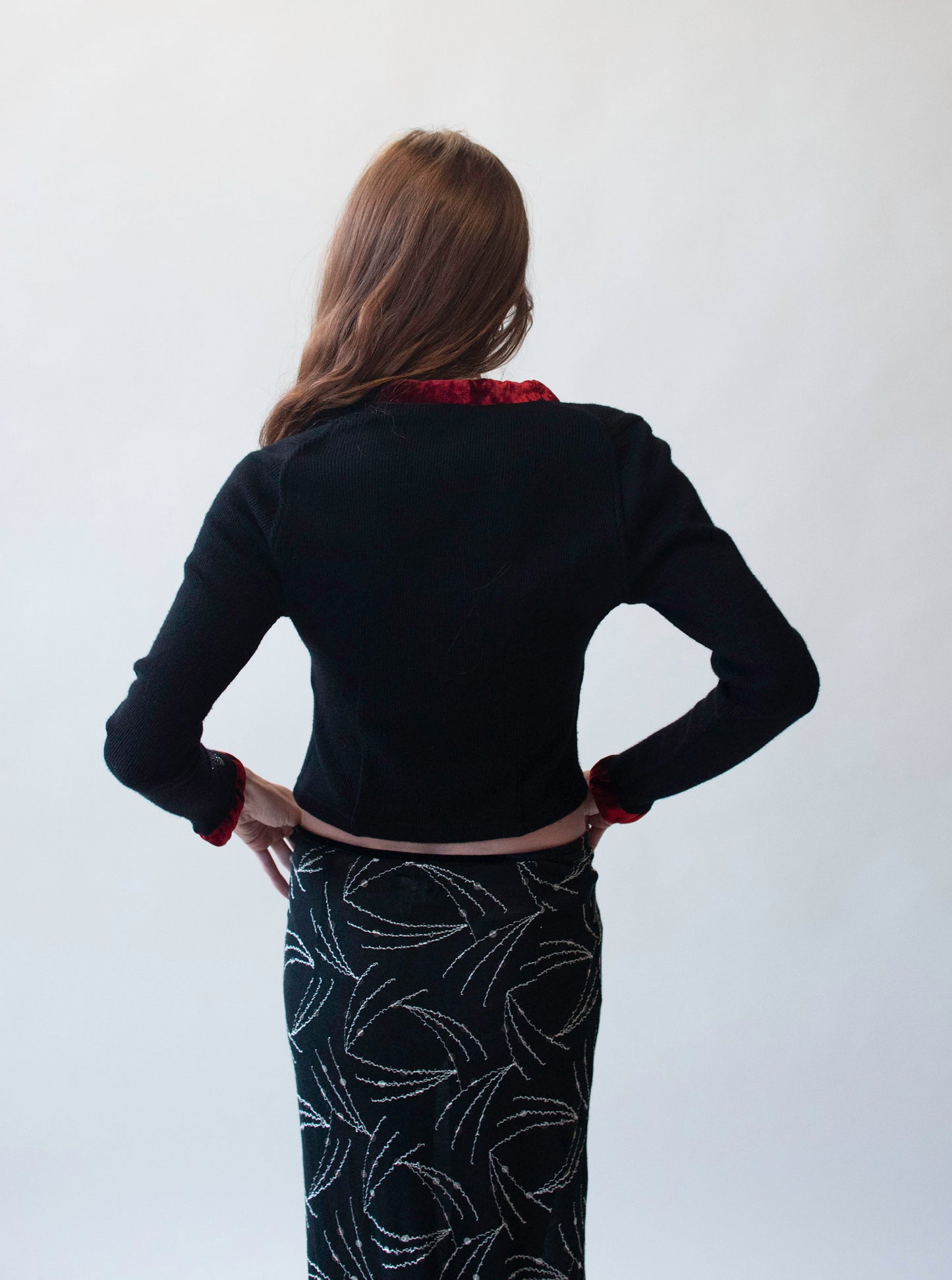 Black Cardigan W/ Velvet Trim | Voyage