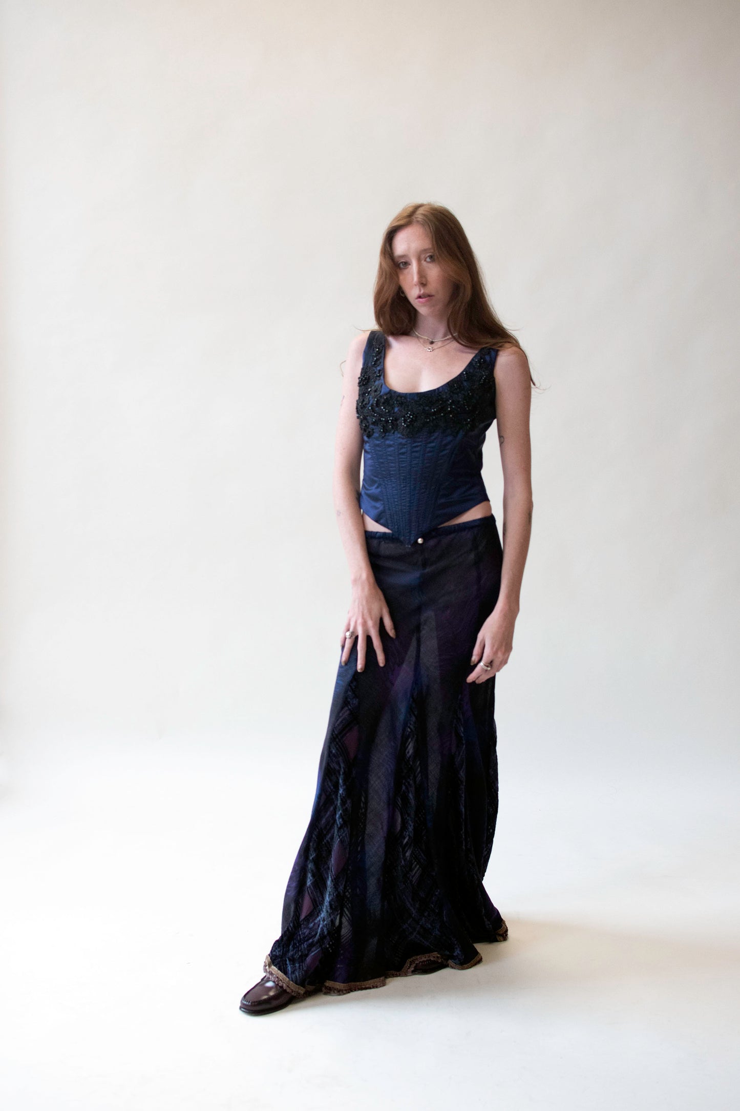 Blue Silk Corset Top With Beading | Eavis & Brown