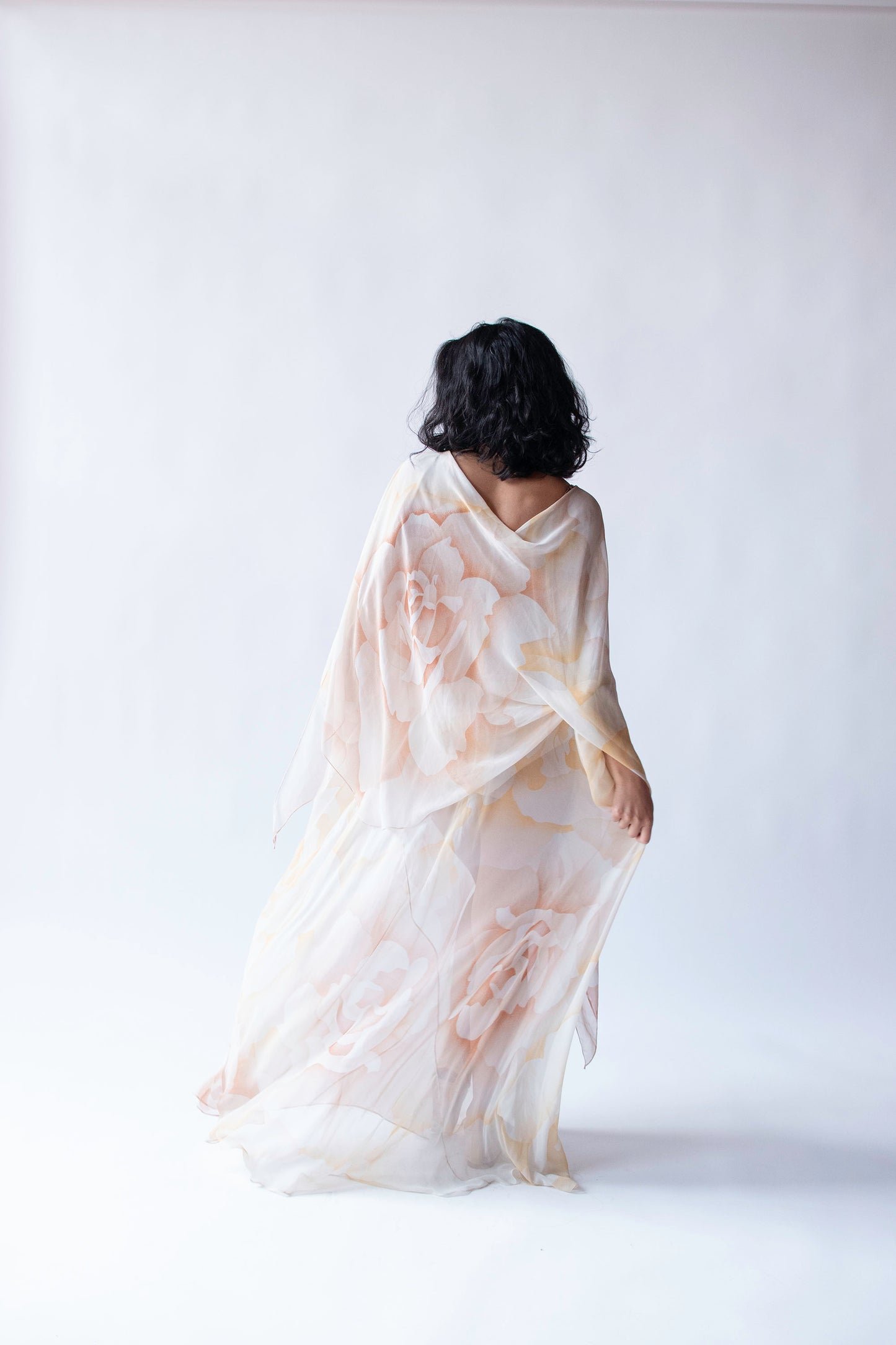 1970s Rose Print Chiffon Caftan