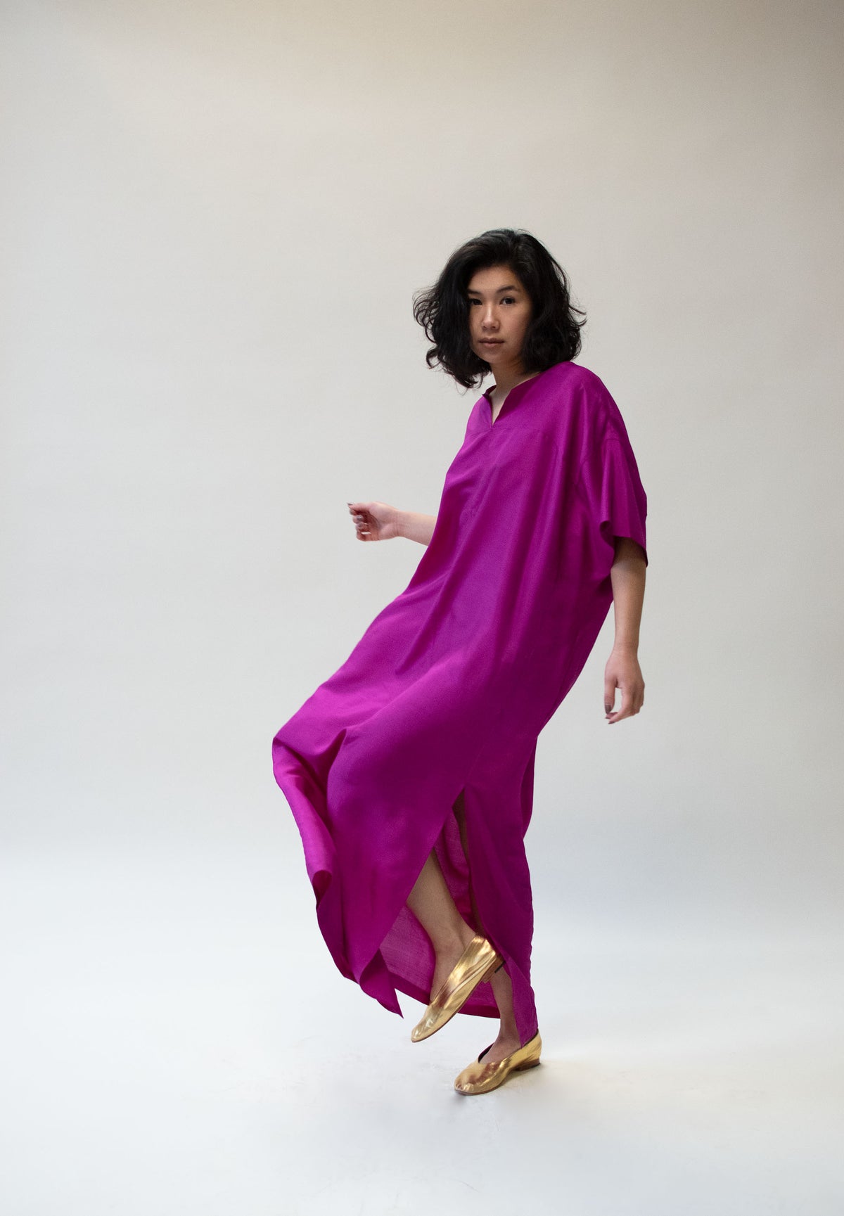1990s Magenta Silk Caftan | Donna Karan