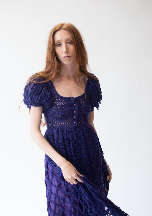 1970s Purple Crochet Dress