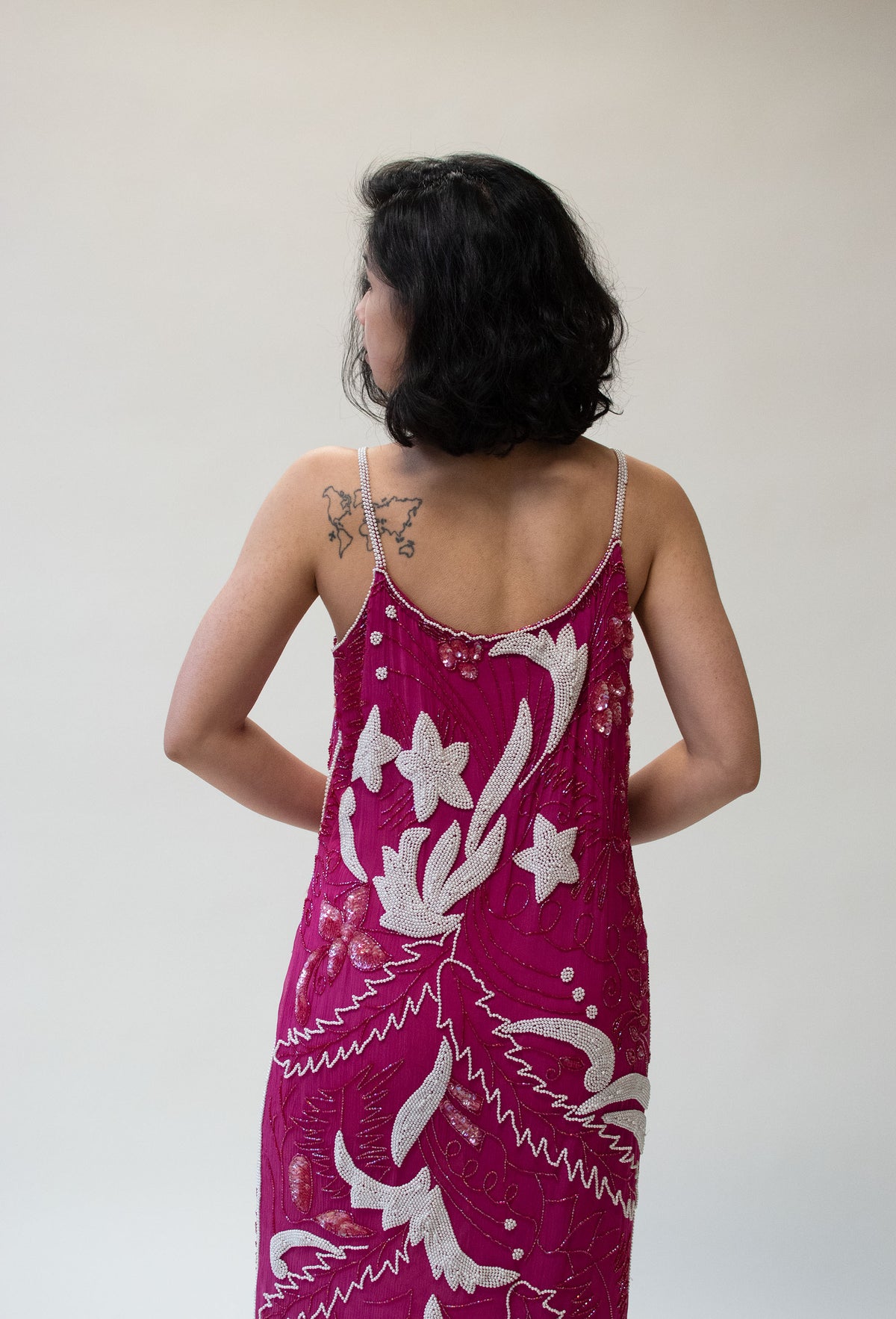 1980s Magenta Beaded Gown