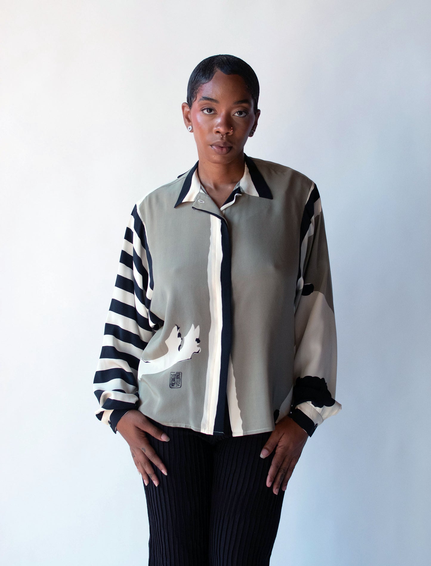 1980s Greyhoud Print Silk Blouse | Michael Vollbracht
