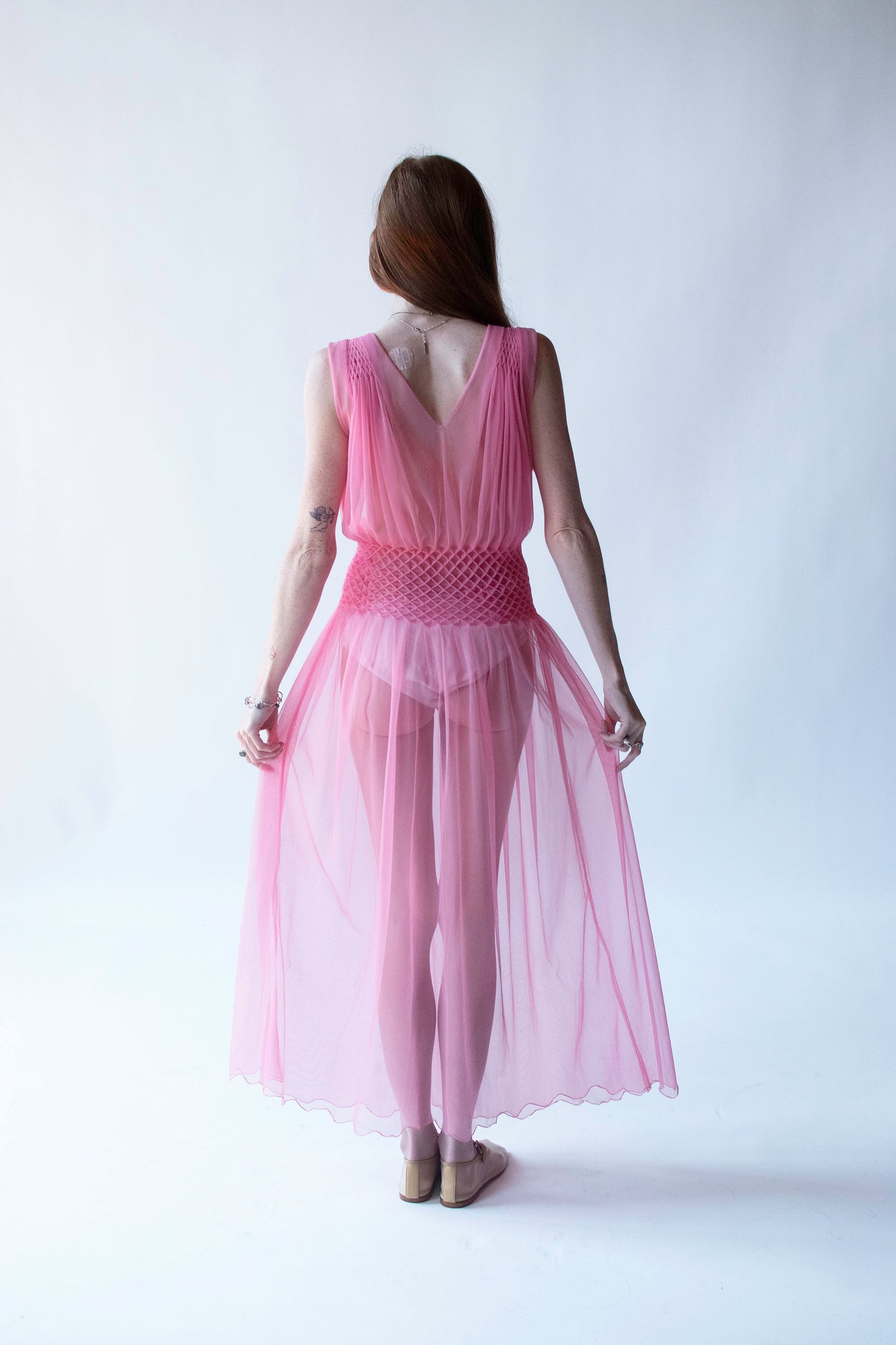 1940s Pink Smocked Nightgown