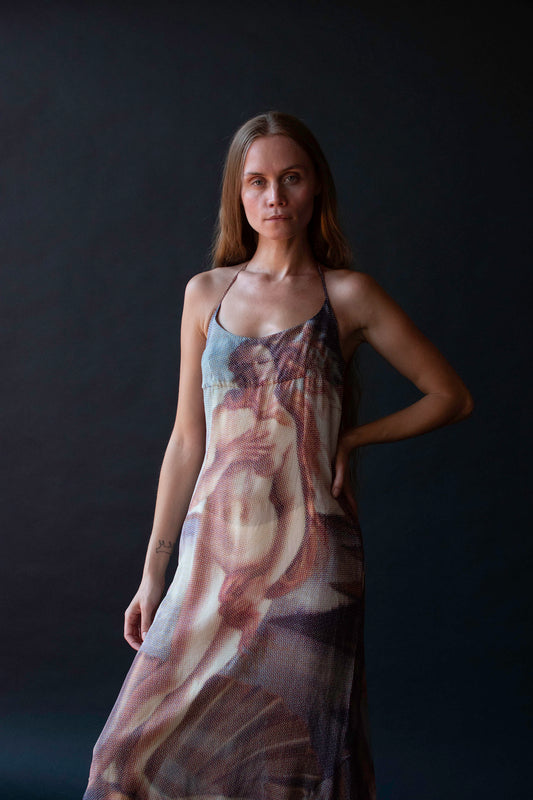Birth of Venus Pixelated Print Silk Dress | D & G