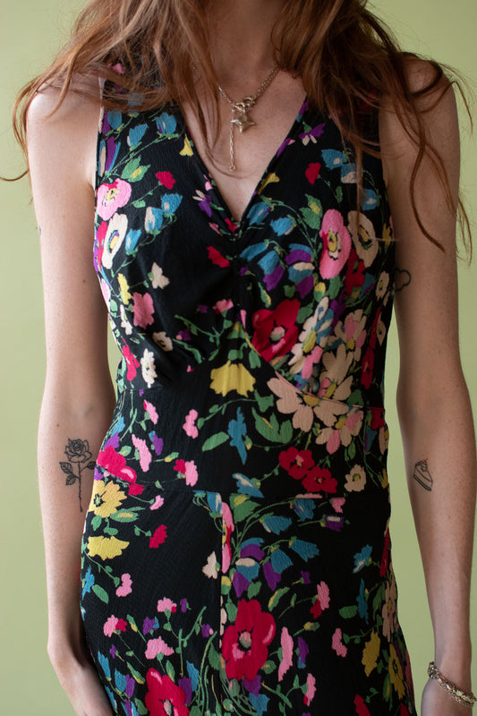 1930s Floral Print Crepe Dress