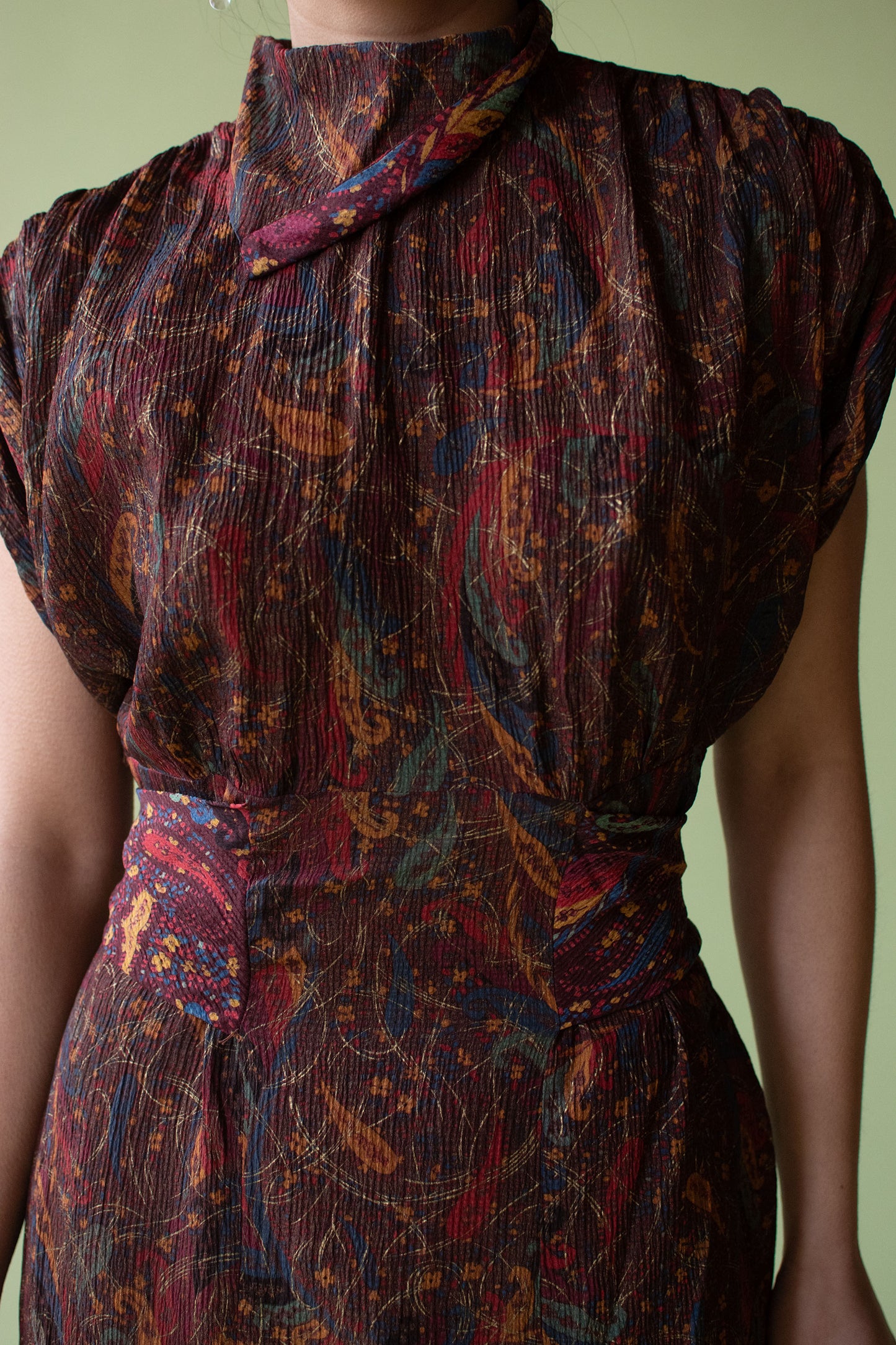 1930s Painted Crepe Dress