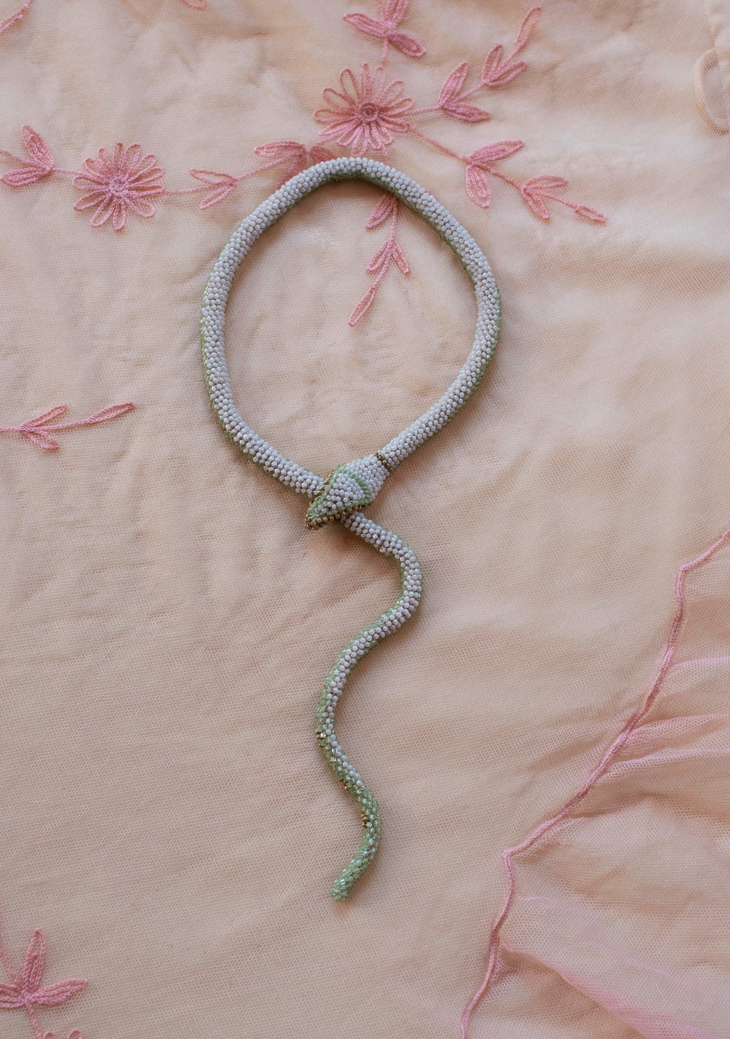 Bead Crochet Snake | Pale Green Flower