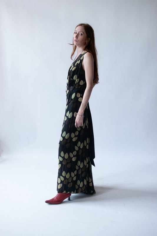 1930s Leaf Print Chiffon Dress