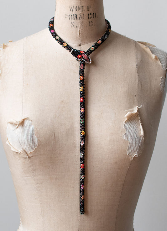 Bead Crochet Snake | Black W/ Multi Color Flowers