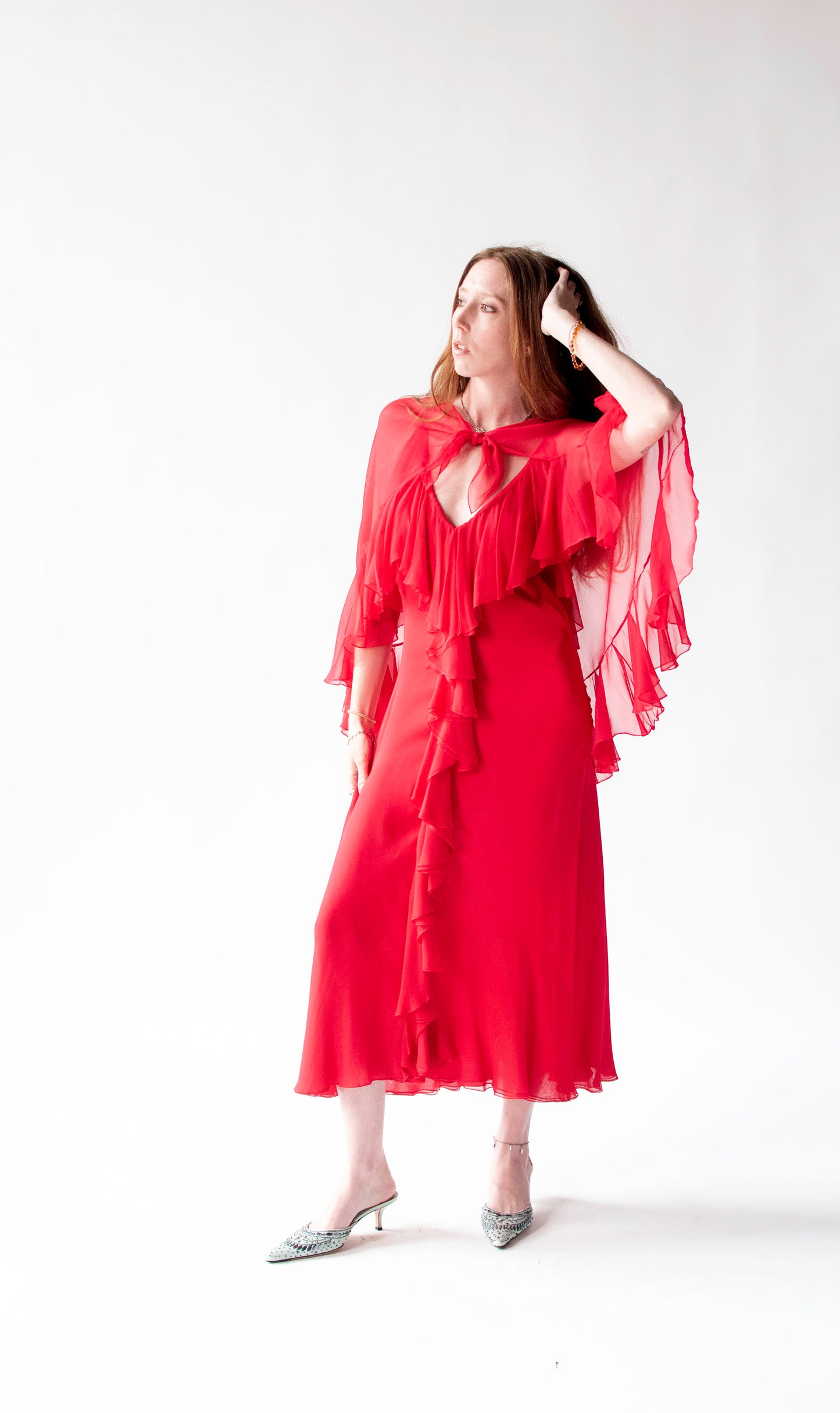 Red Chiffon Dress| Pauline Trigeré