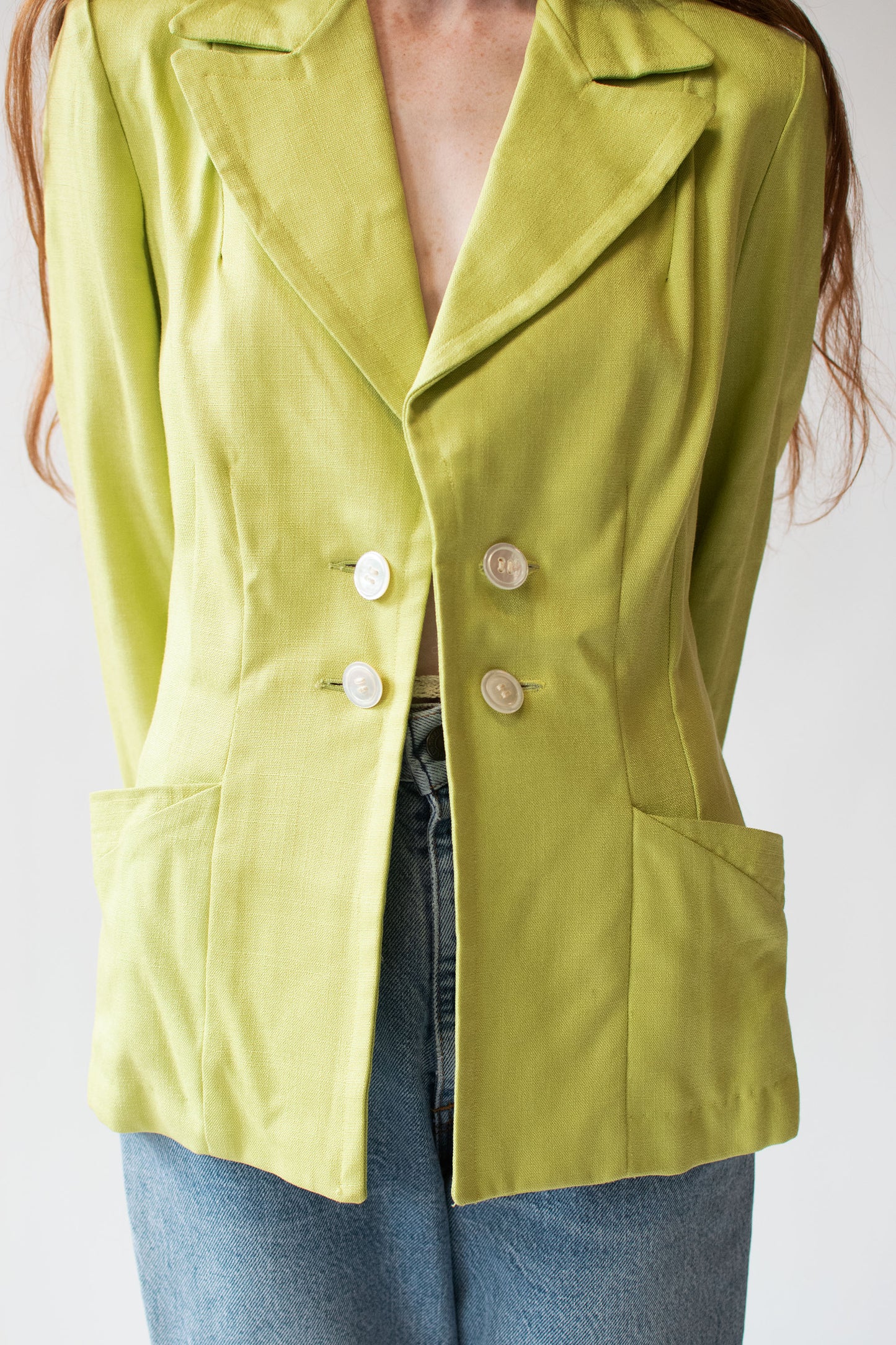 1940s Chartreuse Linen Blazer