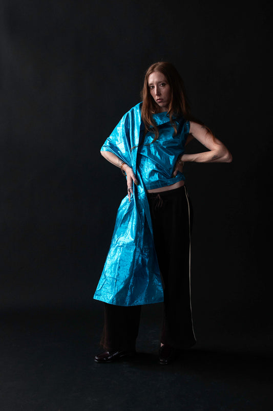 Metallic Blue Wrap Top | Jean Paul Gaultier SS 2000