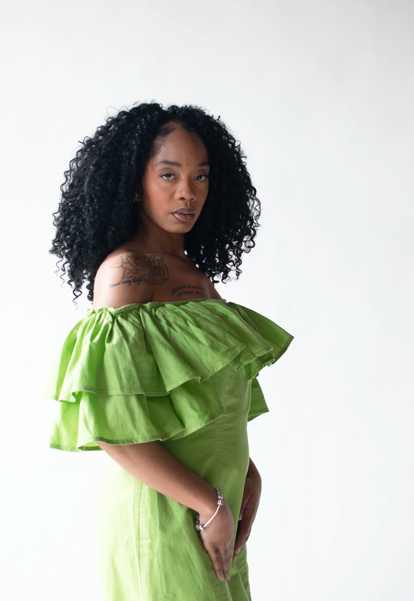 Green Ruffle Collar Dress | Jan Barboglio