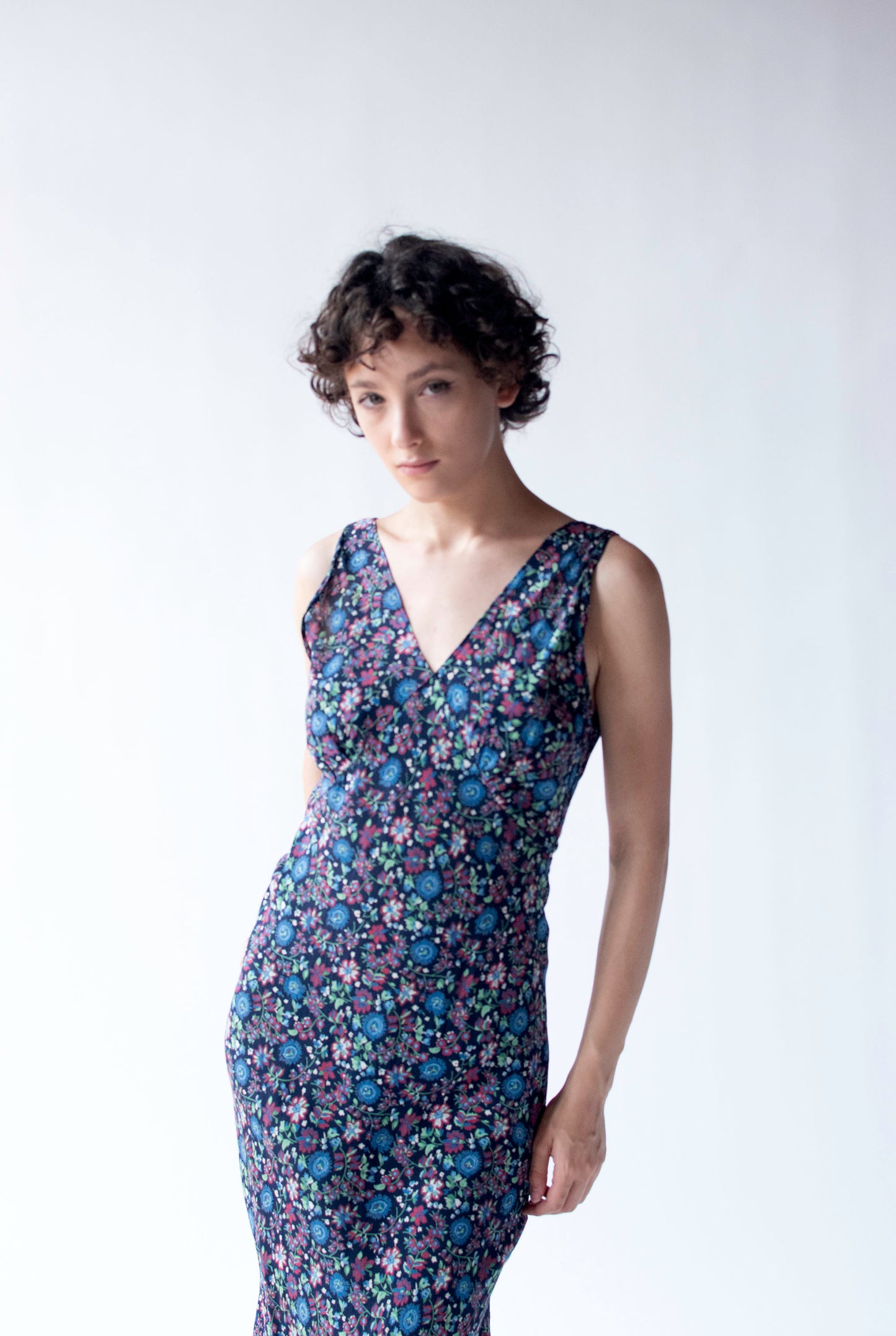 1930s Dark Floral Print Dress