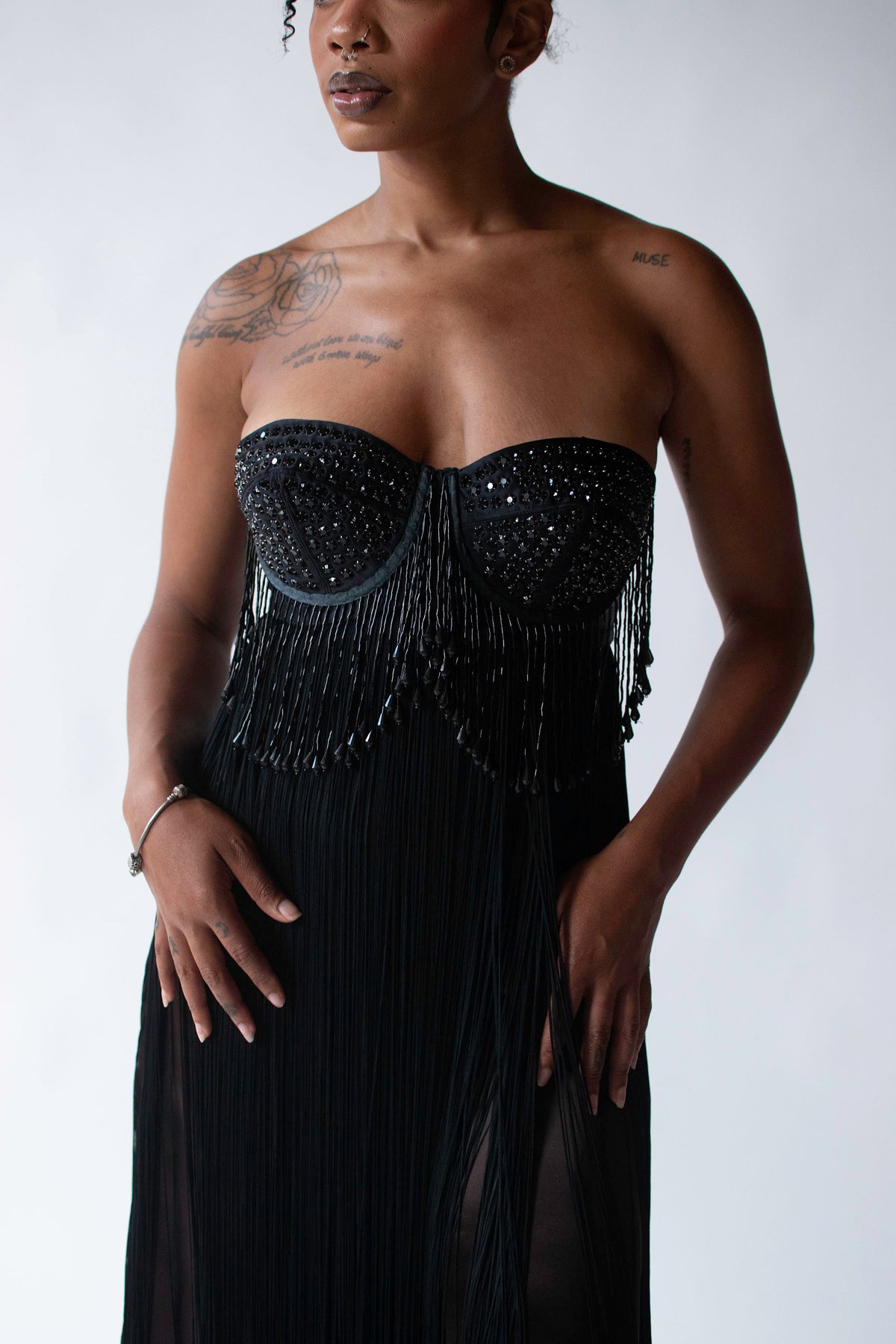 1980s Black Fringe Bustier | Helen Storey