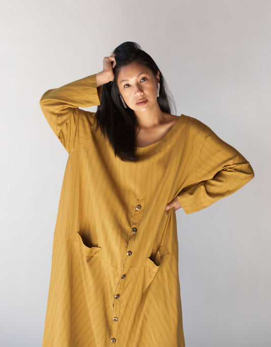 1990s Pinstripe Silk Dress | J. Morgan Puett