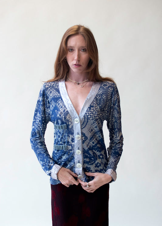 Blue "Lace" Cardigan | Voyage Invest in the Original