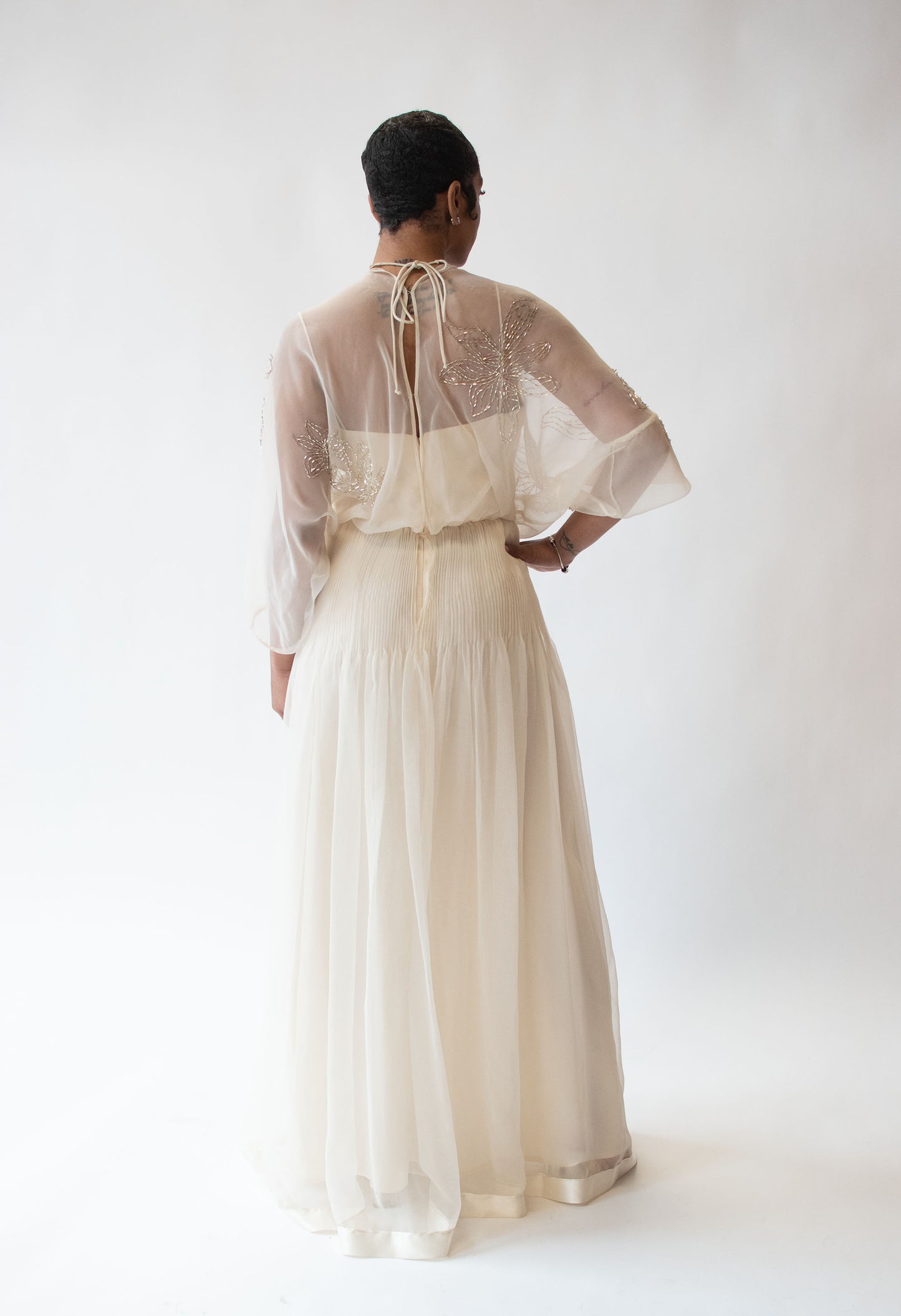 1980s Cream Chiffon Dress