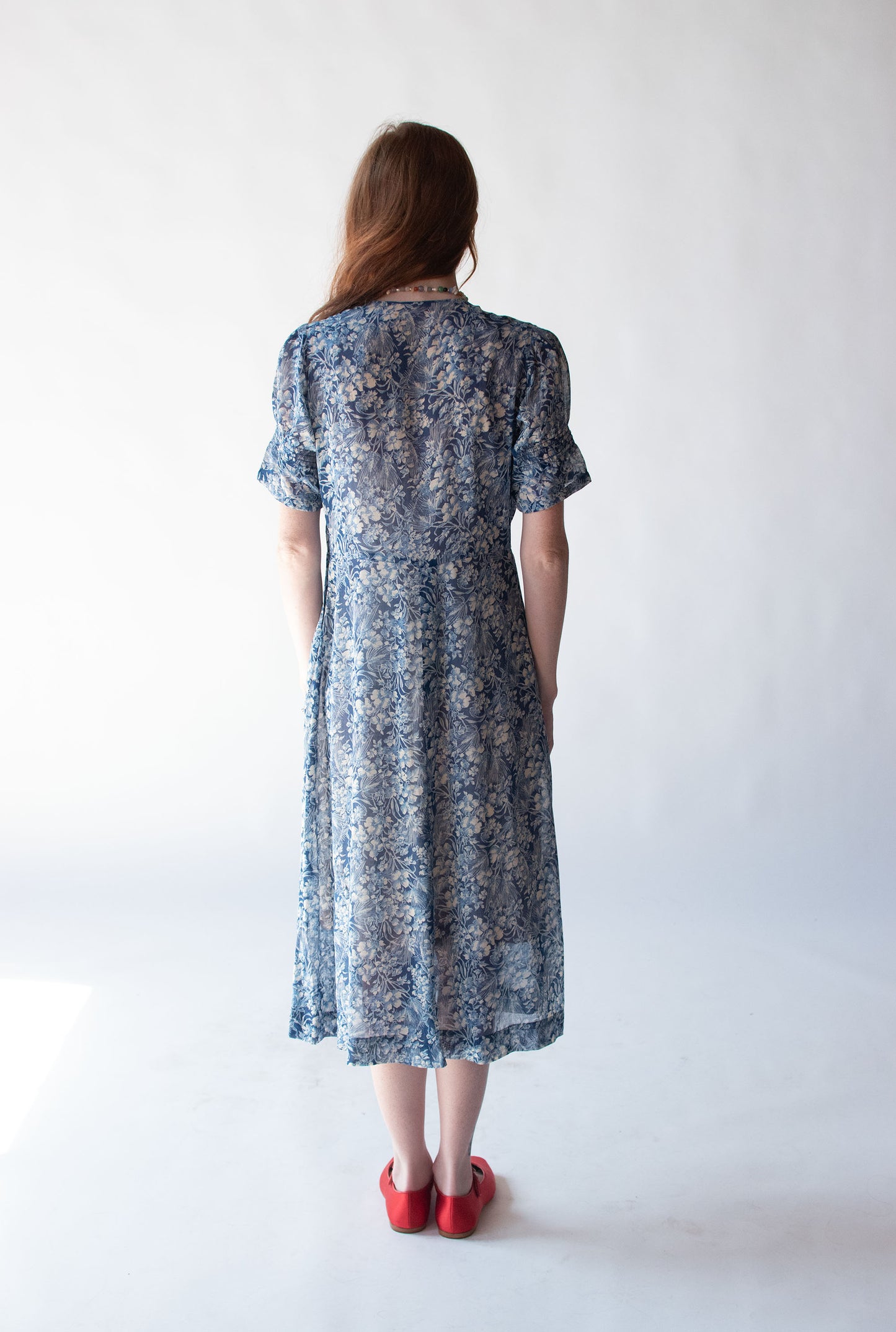 1930s Blue Floral Print Voile Dress