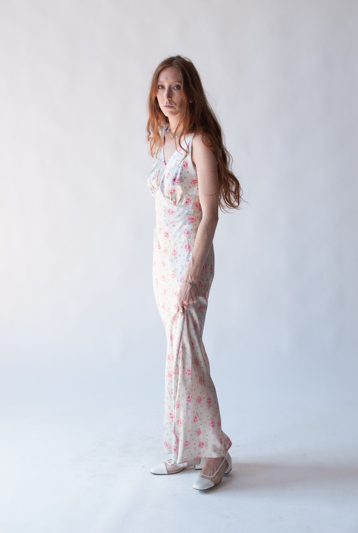 1930s Rose Print Bias Cut Dress