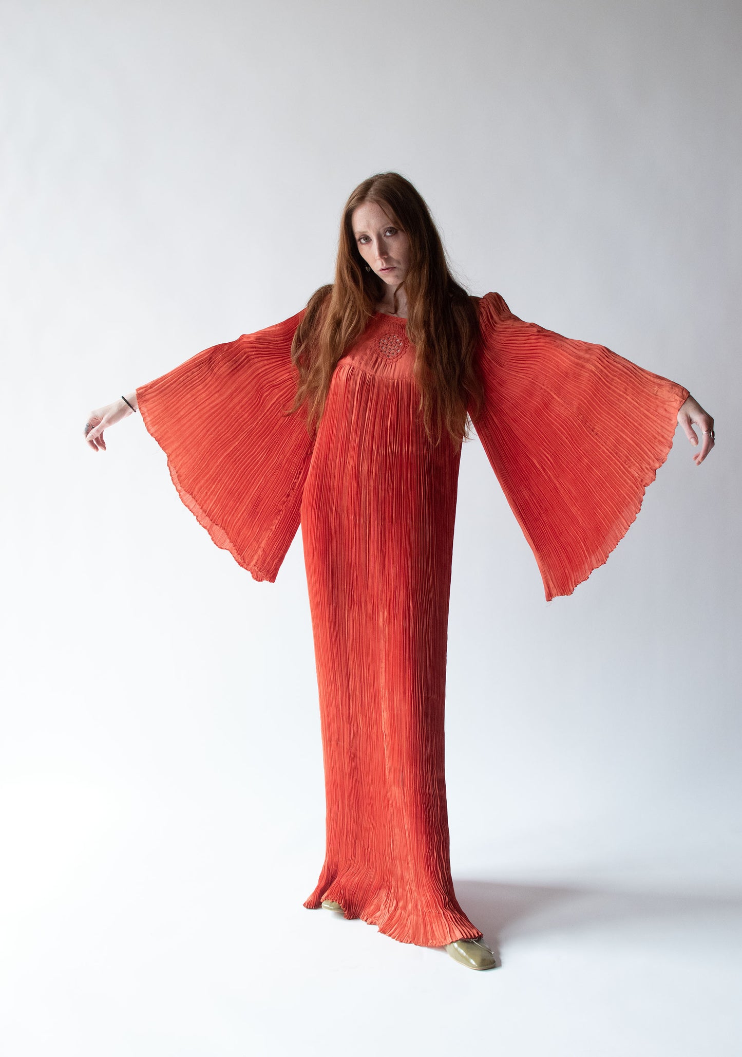 1970s Pleated Red Dress