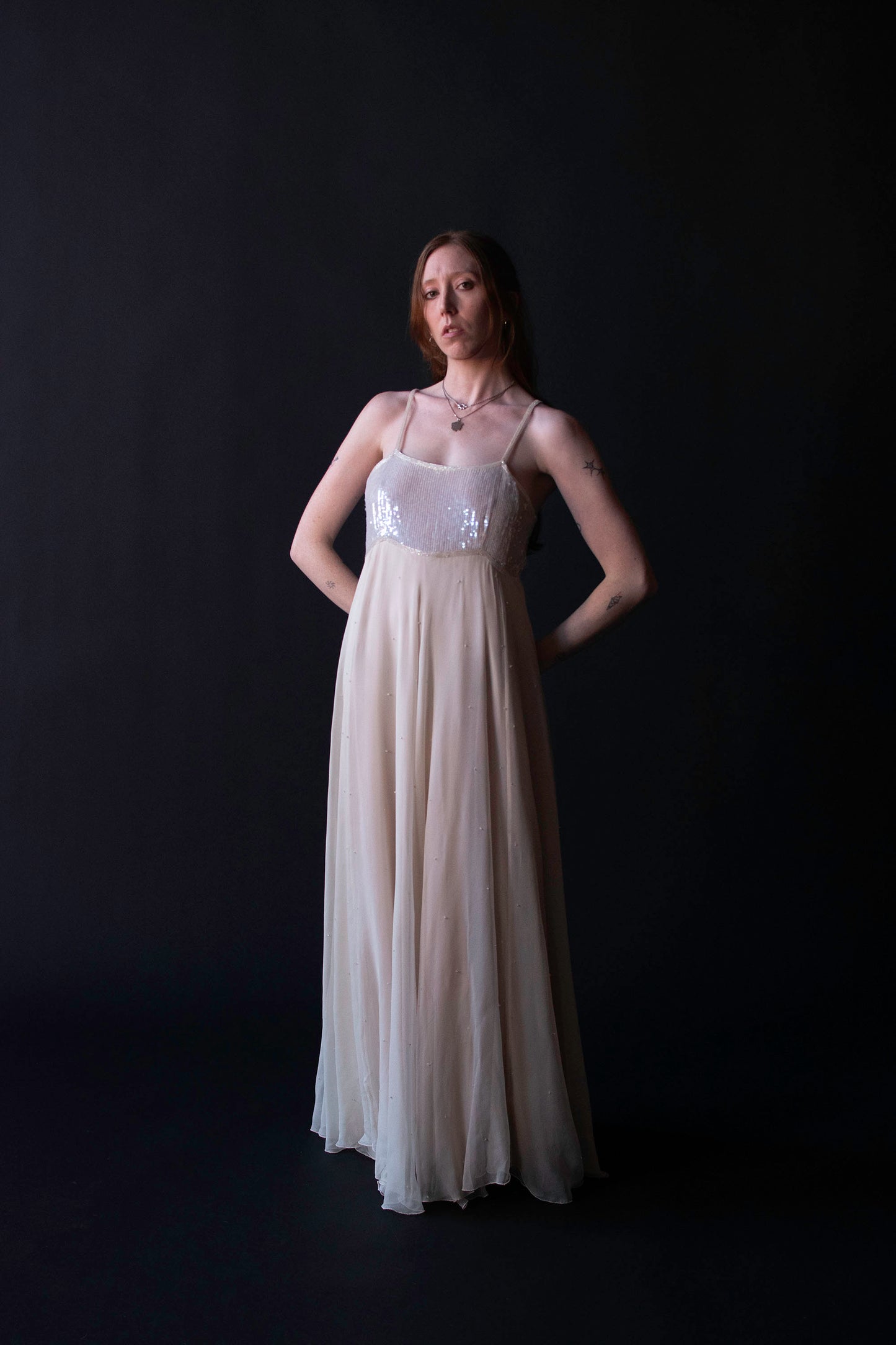 Chiffon Dress w/ Sequins | Judith Ann
