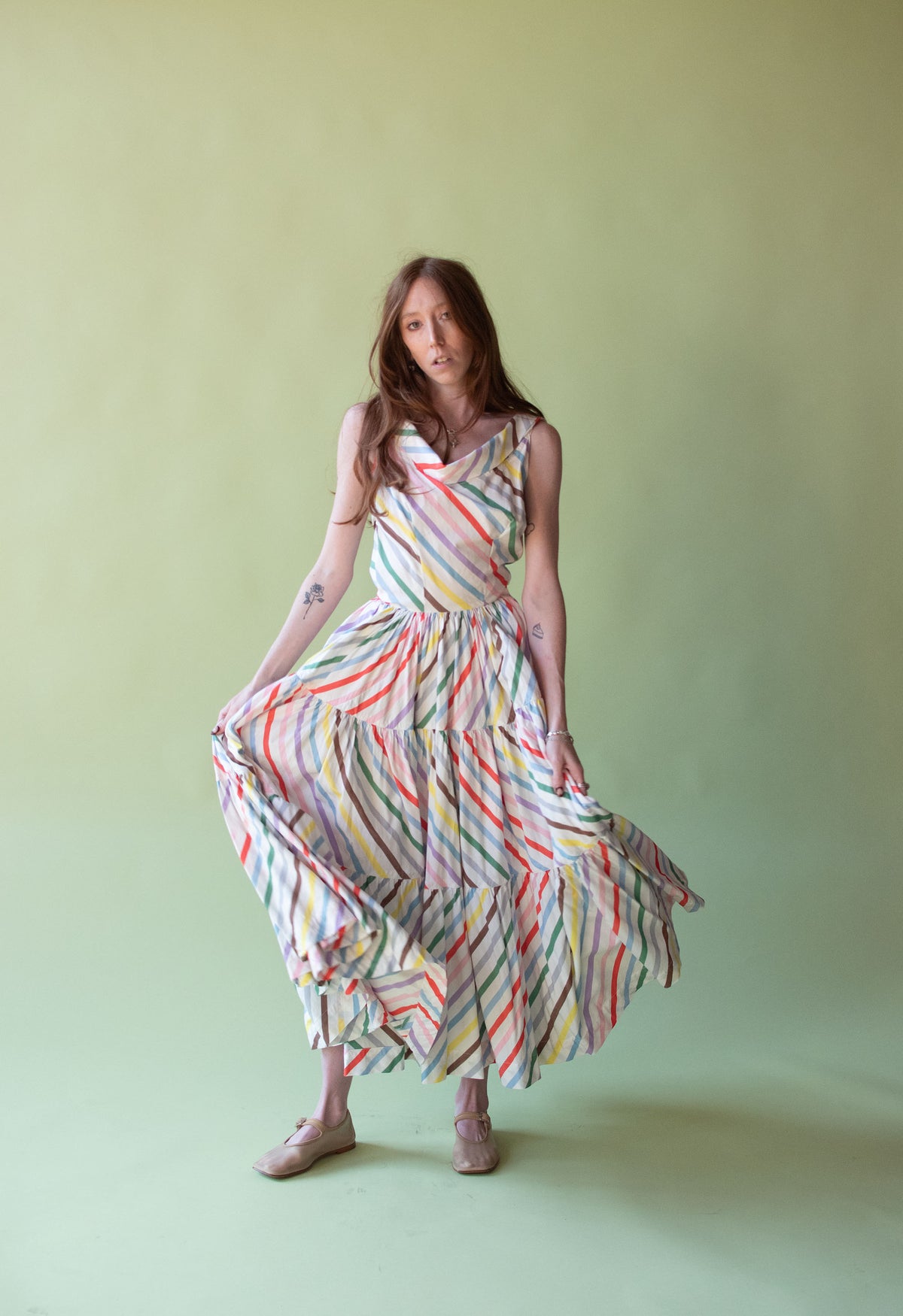 1940s Rainbow Striped Cotton Dress | McMullen