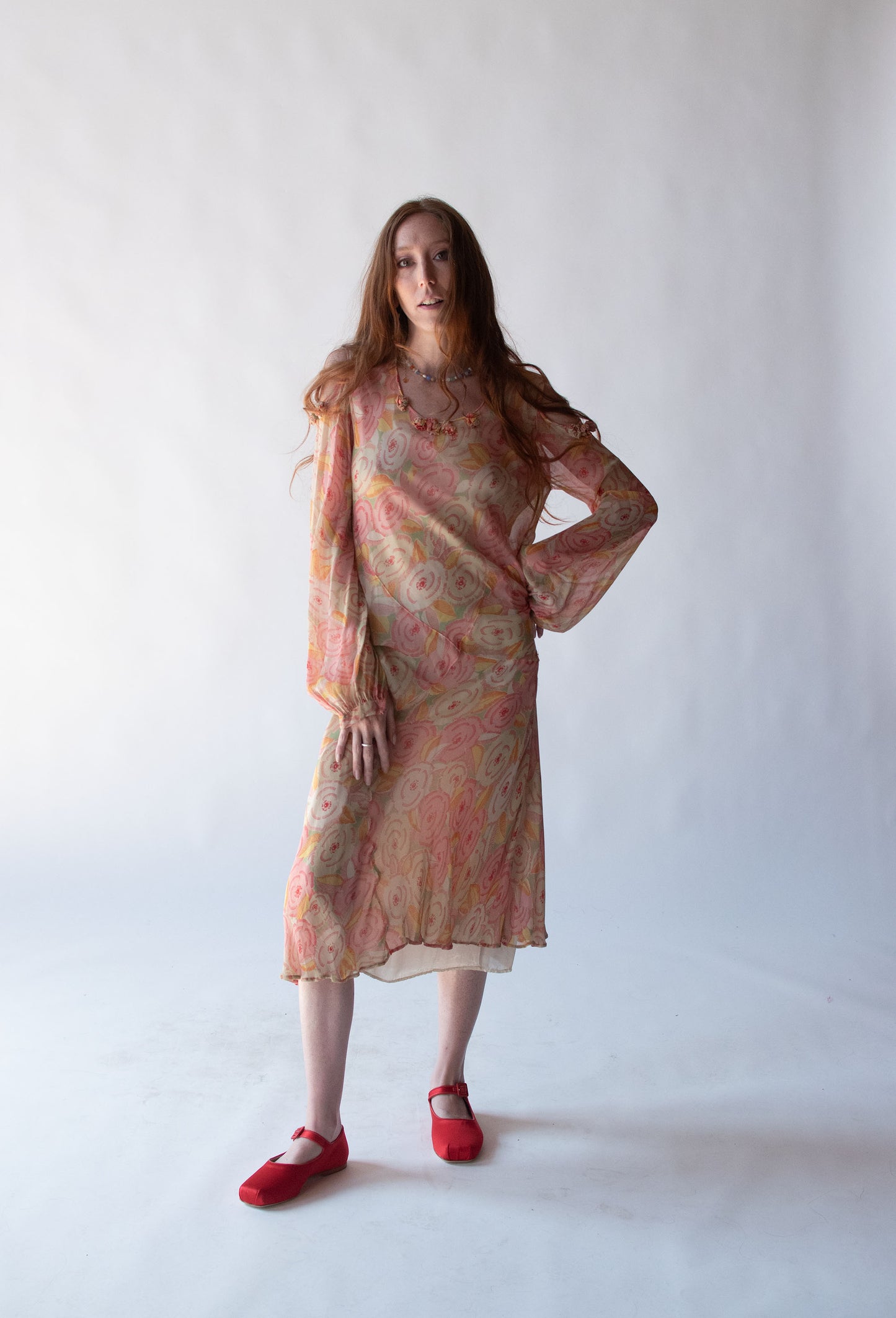 1930s Cold Shoulder Floral Print Dress