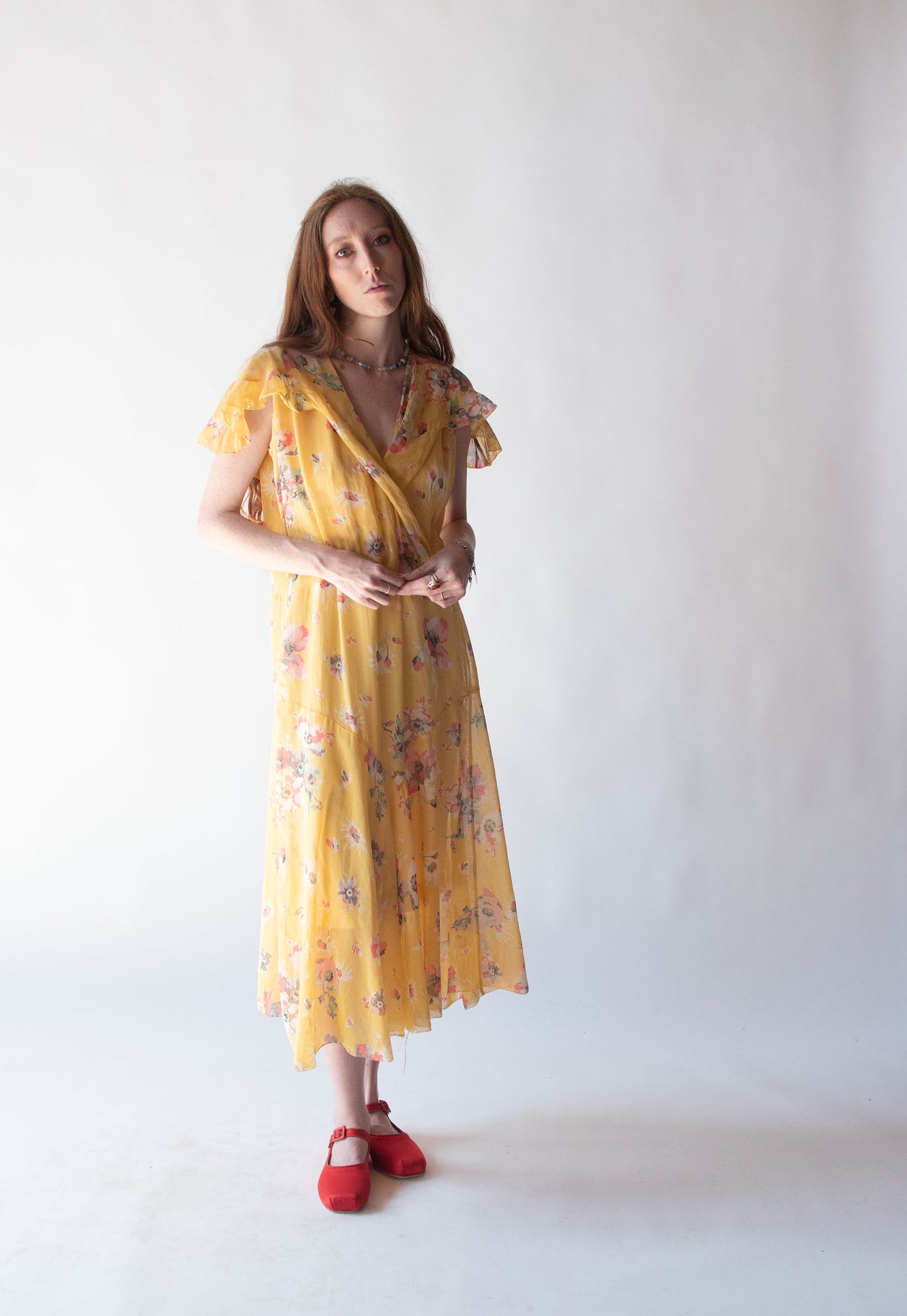 1930s Floral Print Voile Dress
