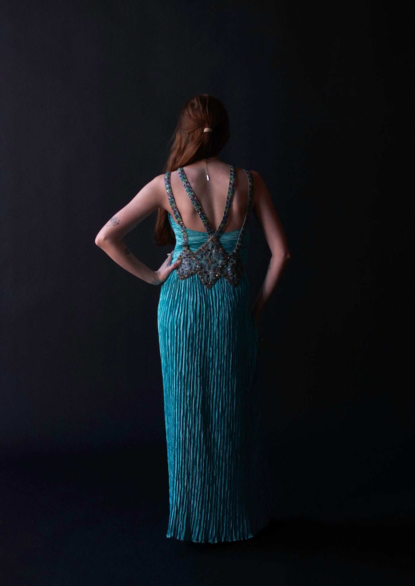 Beaded Plisse Gown | Mary Mcfadden
