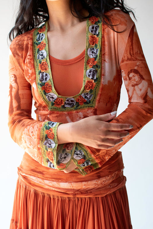 Printed Mesh Long Sleeve Top | Jean Paul Gaultier SS 1998