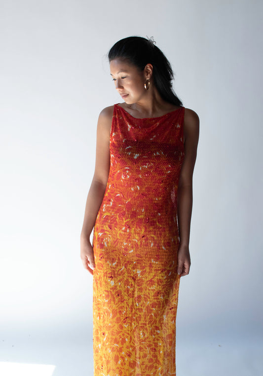 Flame print Mesh Dress | Vivienne Tam SS 1998