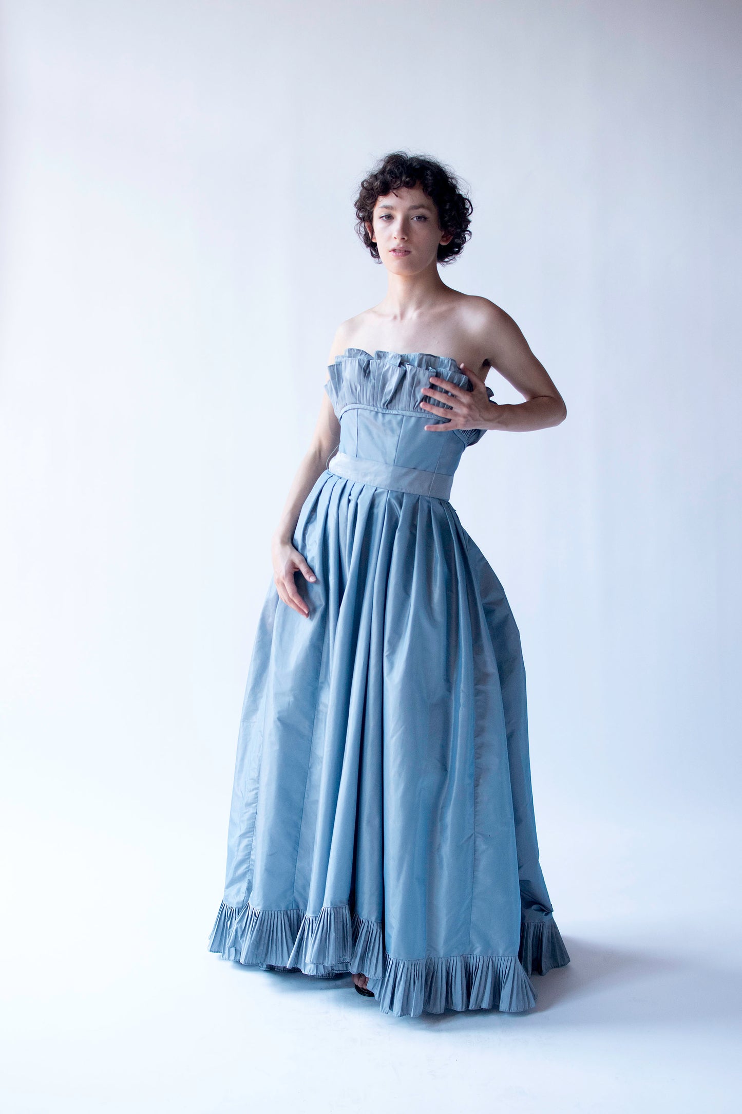 Ice Blue Ruffled Gown | Victor Costa