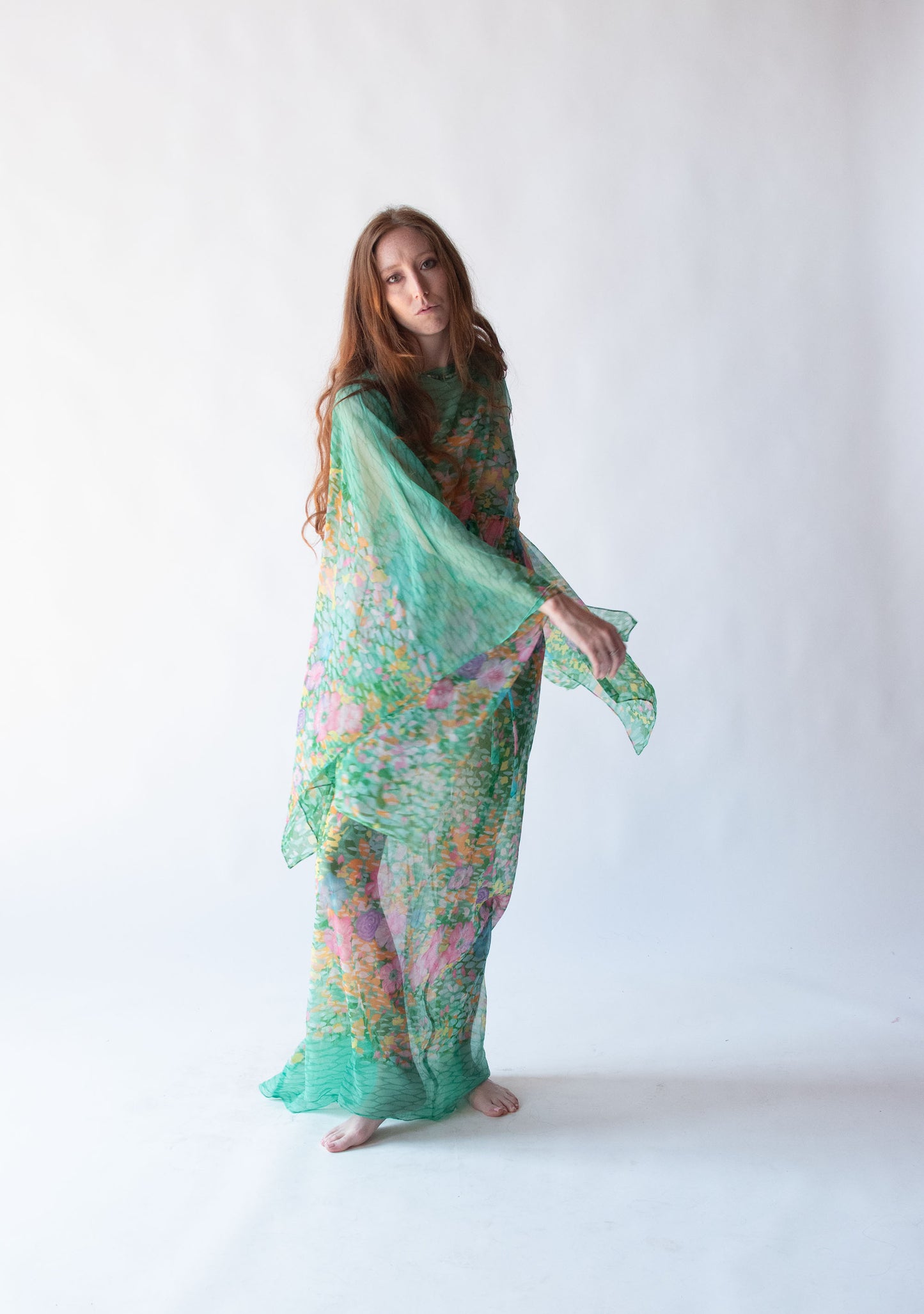 1970s Sheer Floral Print Caftan