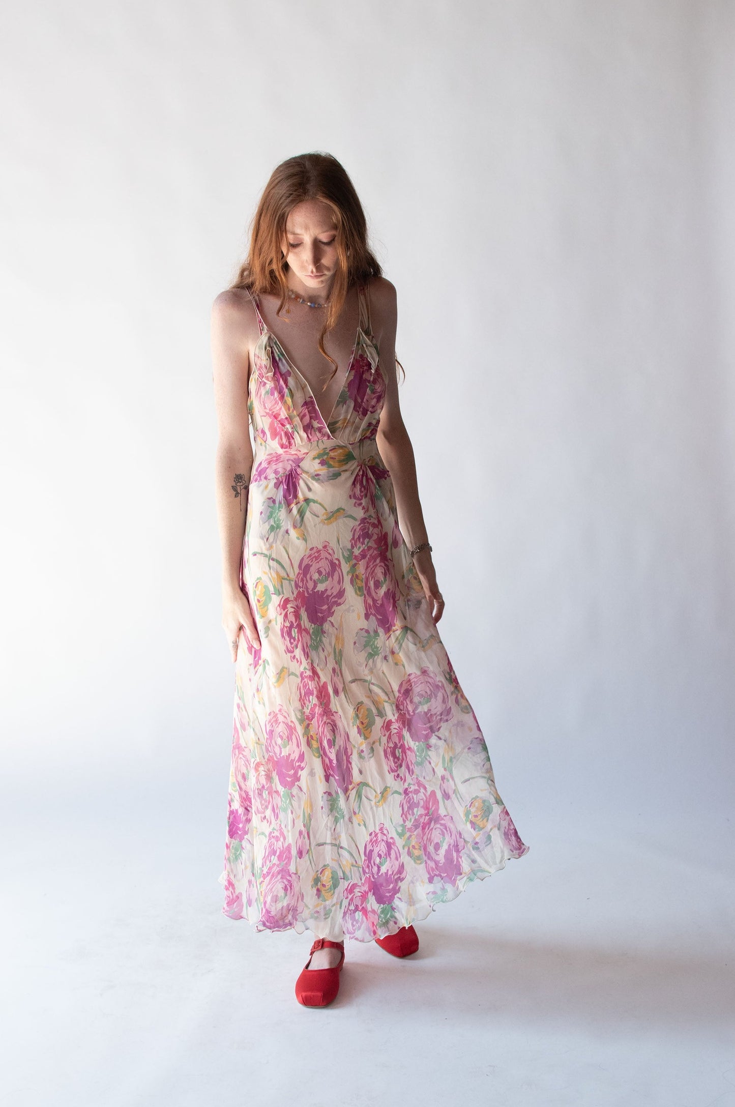 1930s Floral Print Chiffon Dress