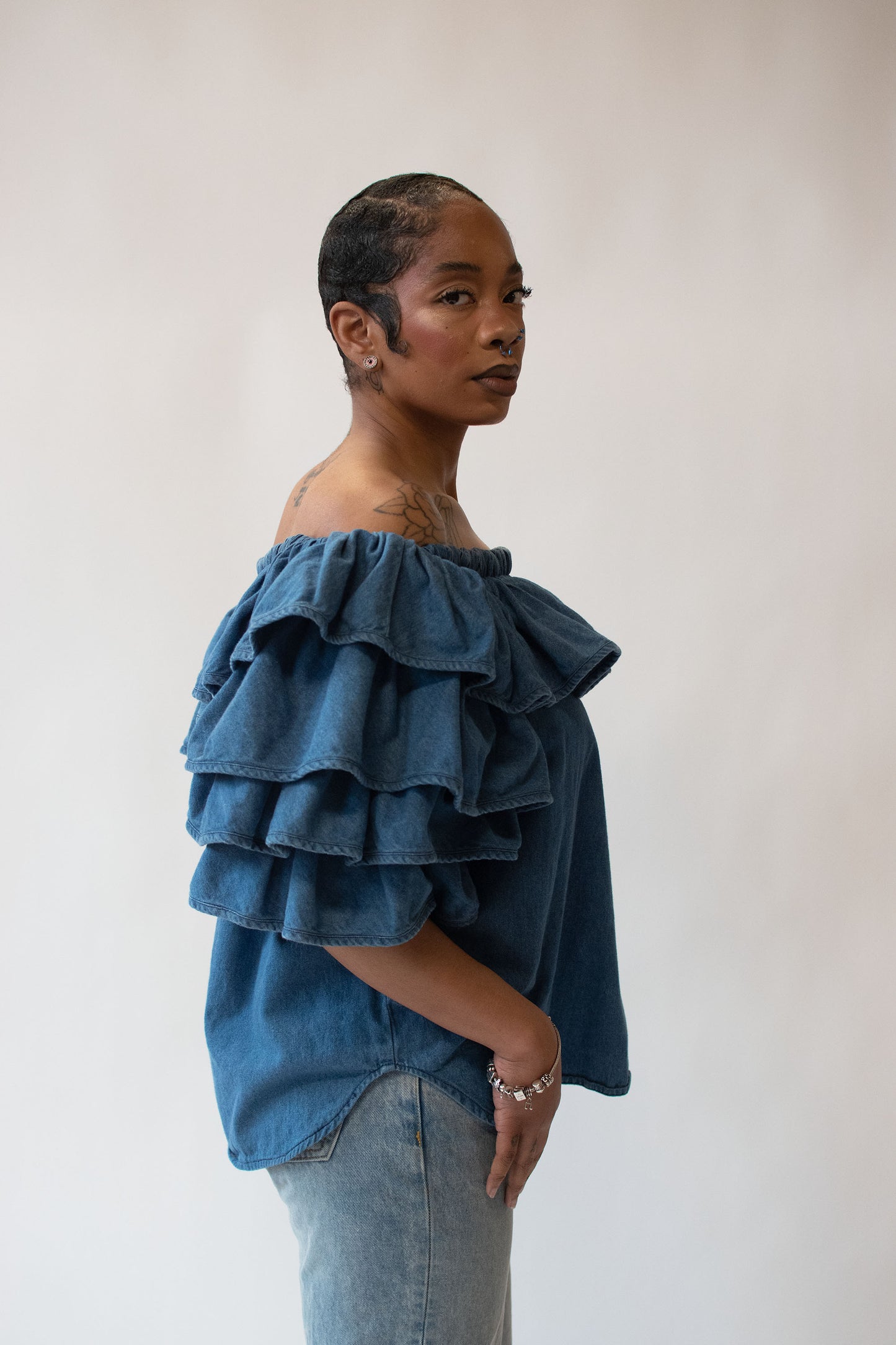 Denim Ruffle Top | Jan Barbaglio
