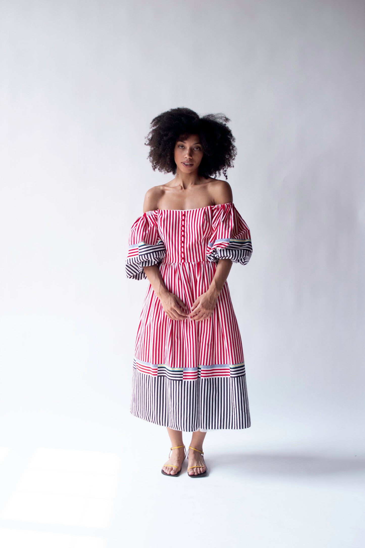 1980s Striped Puff Sleeve Dress | Victor Costa