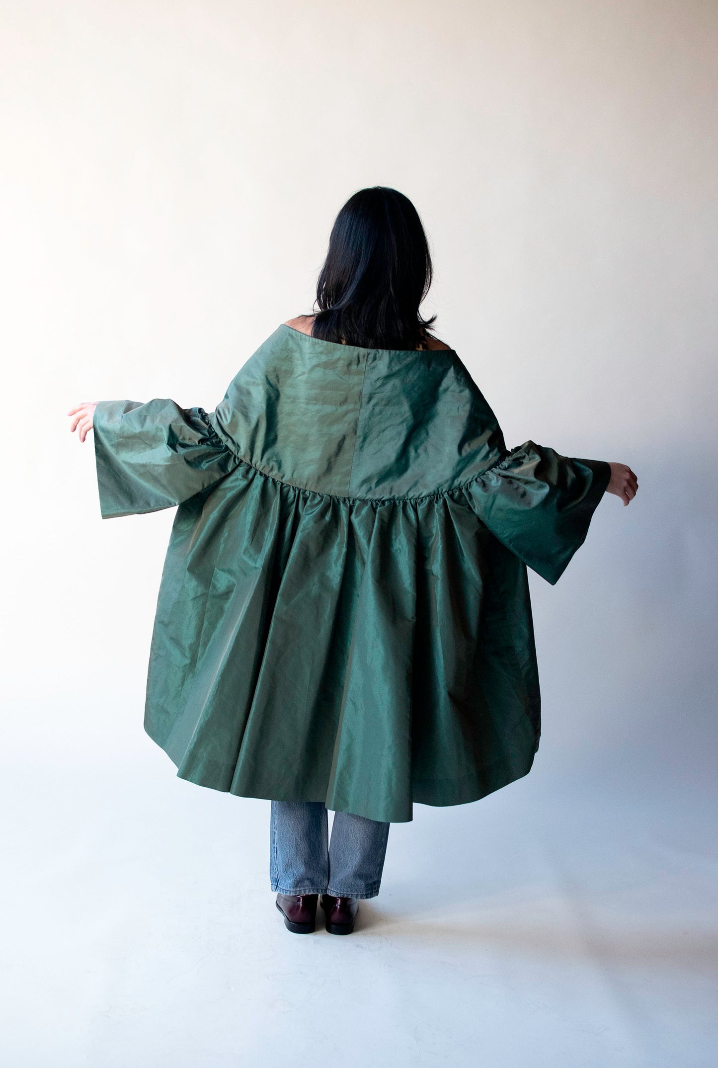 Iridescent Green Evening Coat | Victor Costa