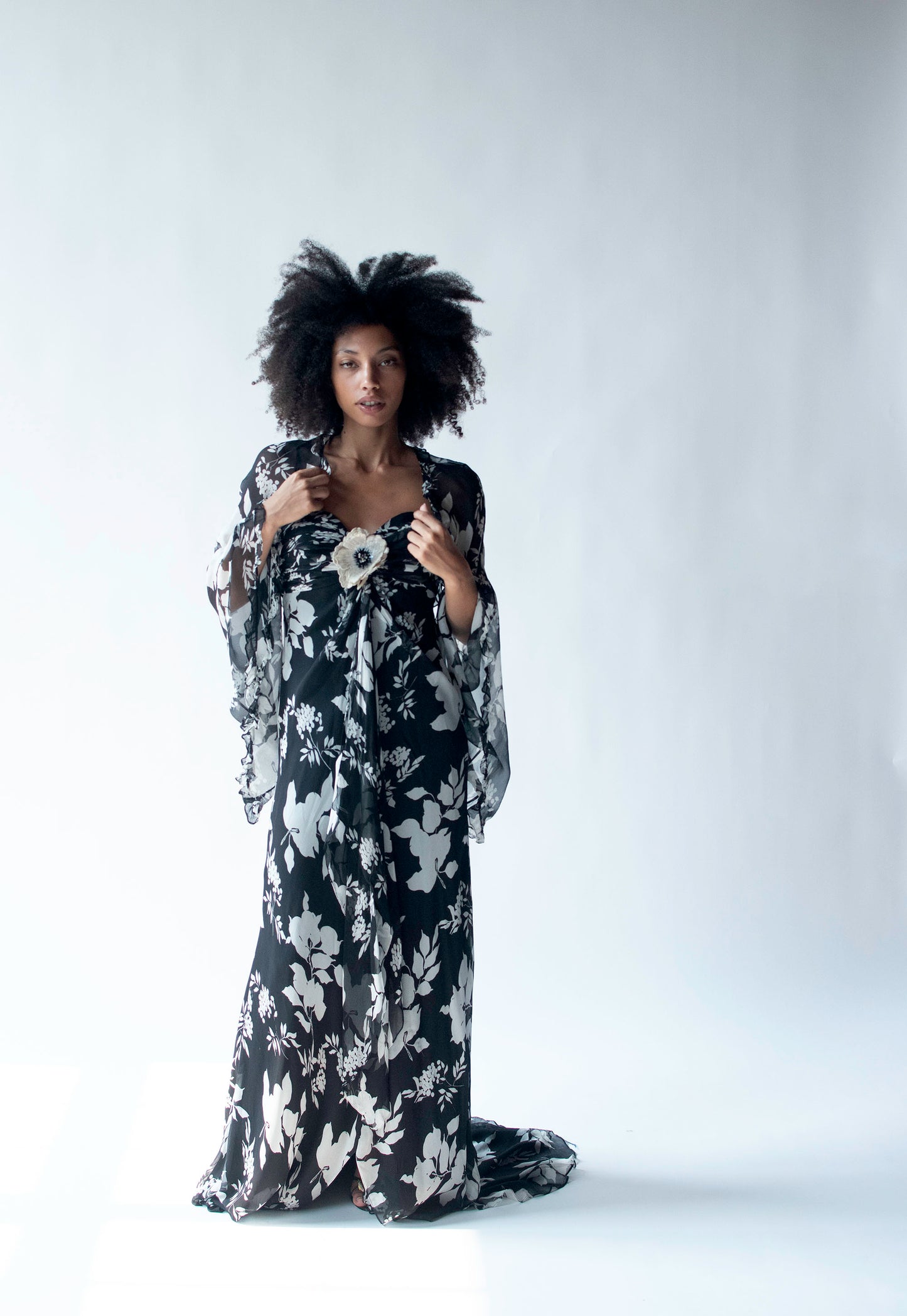 Black & White Floral Print Gown | Bellville Sassoon Lorcan Mullany