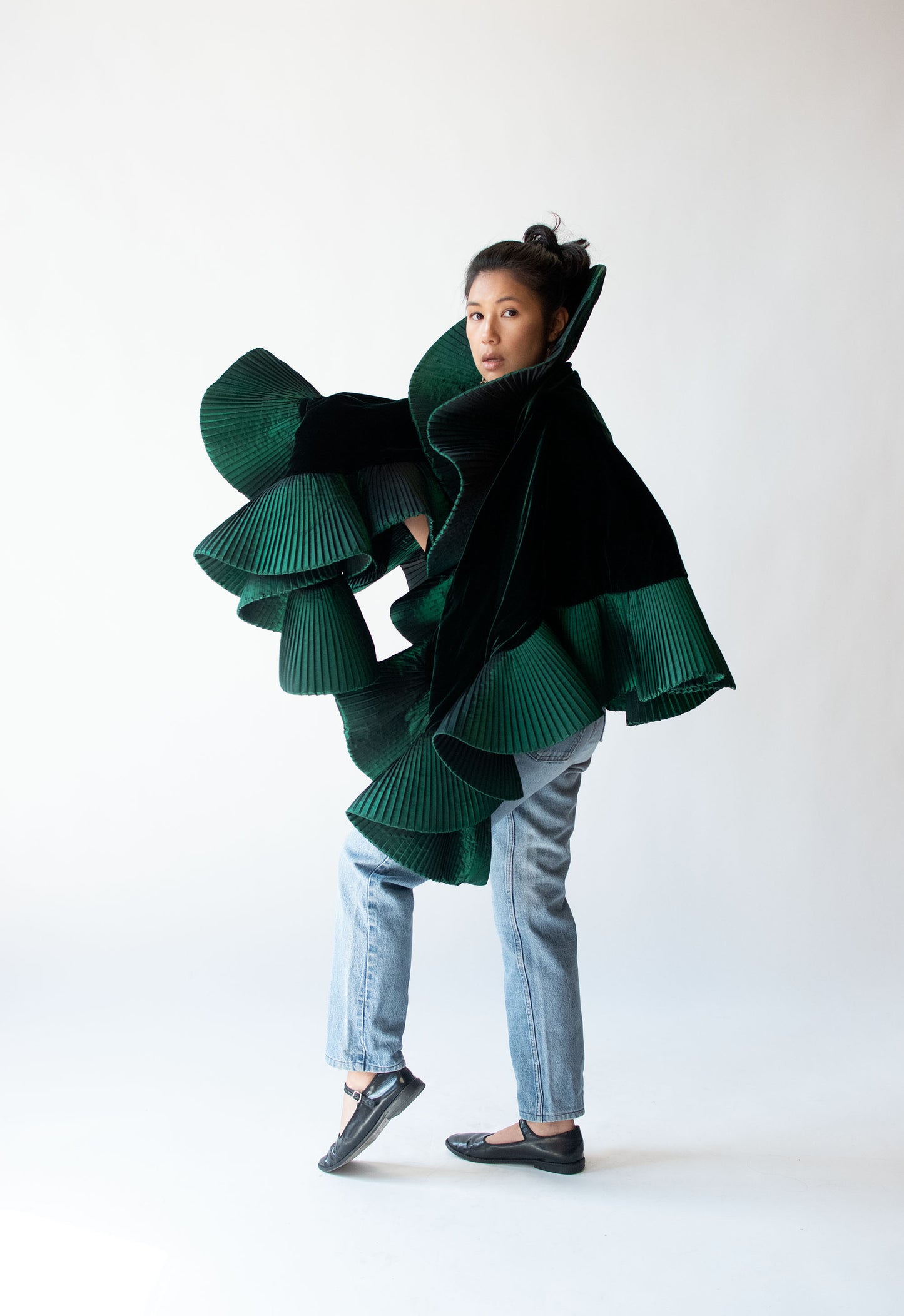 1980s Velvet Cape w/ Pleated Trim | Victor Costa