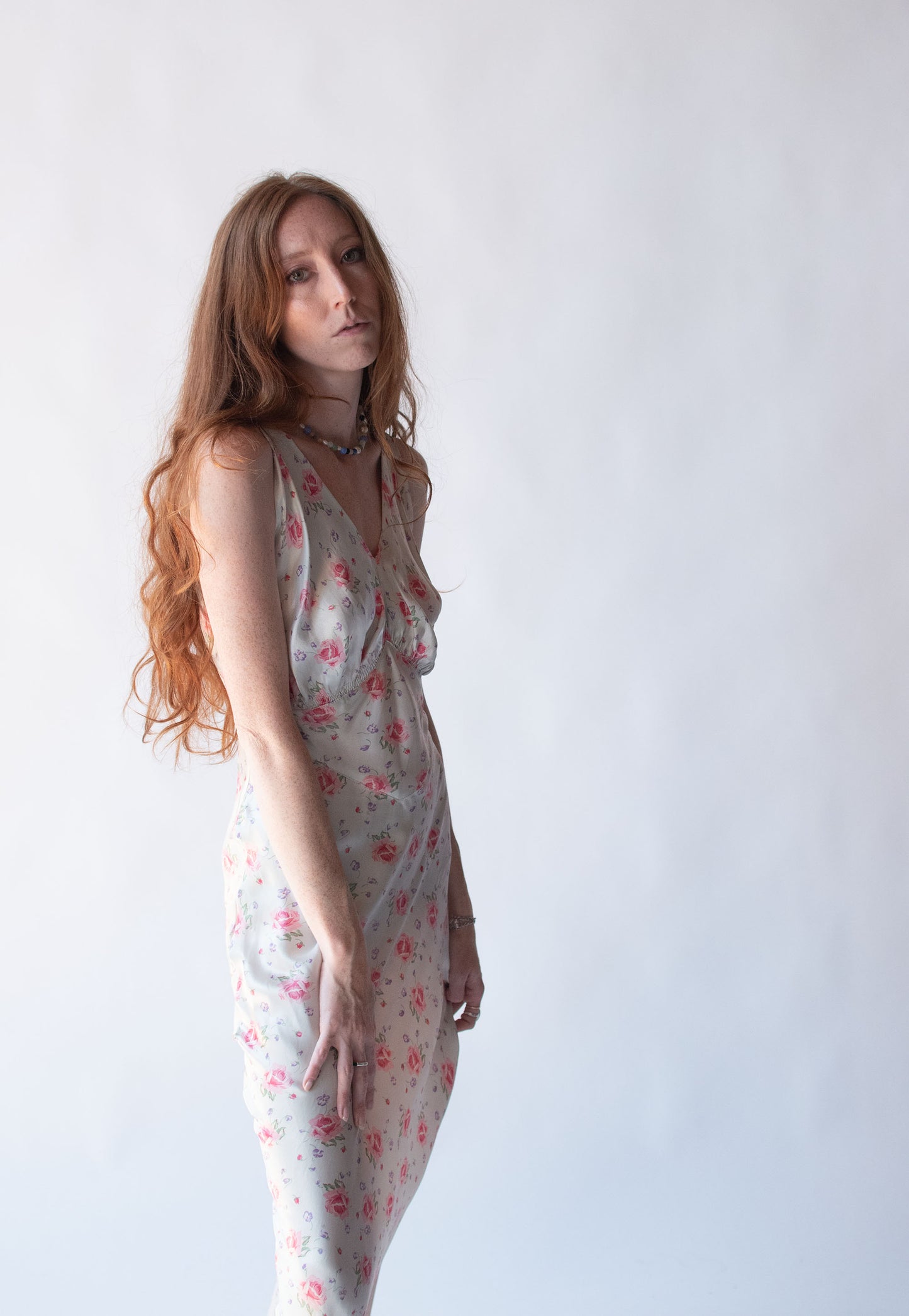 1930s Rose Print Bias Cut Dress