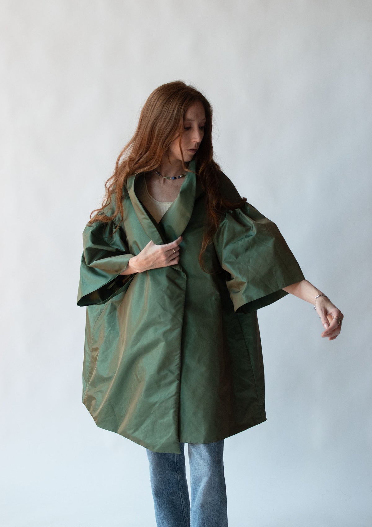 Iridescent Green Evening Coat | Victor Costa