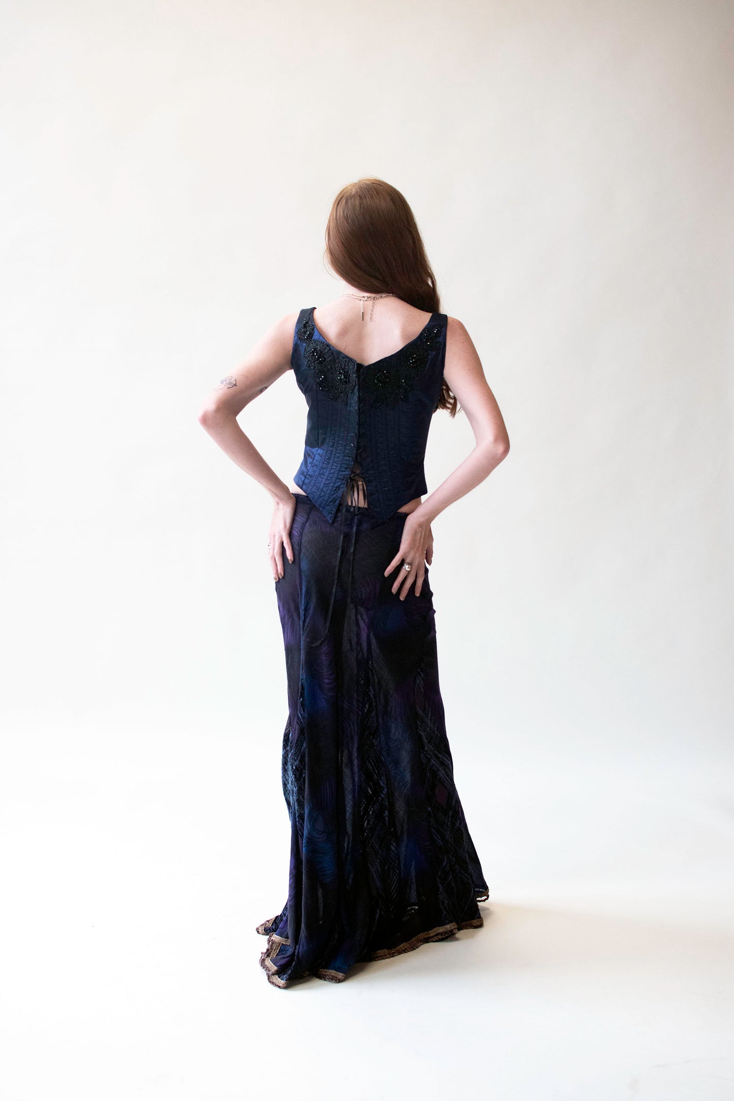 Blue Silk Corset Top With Beading | Eavis & Brown
