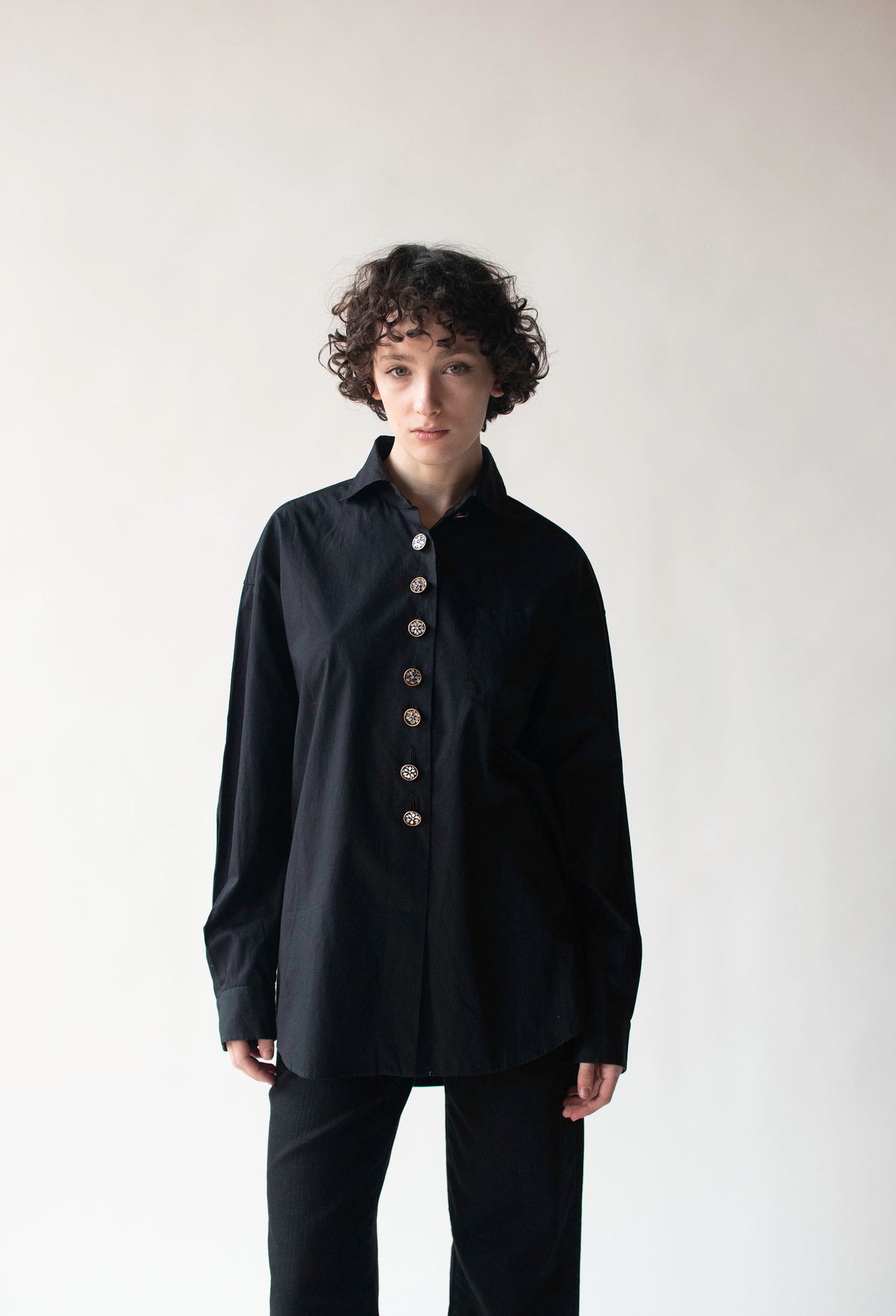 Black Shirt with Mirrored Buttons | Romeo Gigli 1994